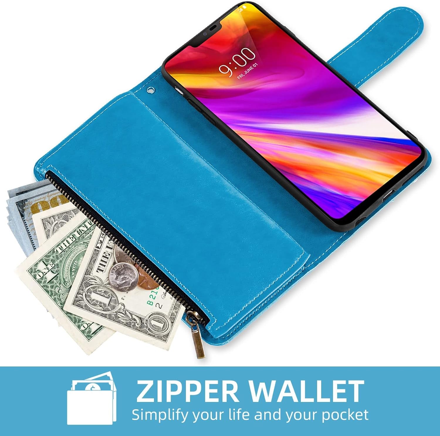 Asuwish Compatible with LG G7 Thinq Wallet Case and Tempered Glass Screen Protector Flip Card Holder Cell Phone Cover for LGG7 One G 7 plus LG7 Fit Lg7Thinq 7G Thin Q G7+ G7Thinq Lgg7Thinq Men Blue  Asuwish   