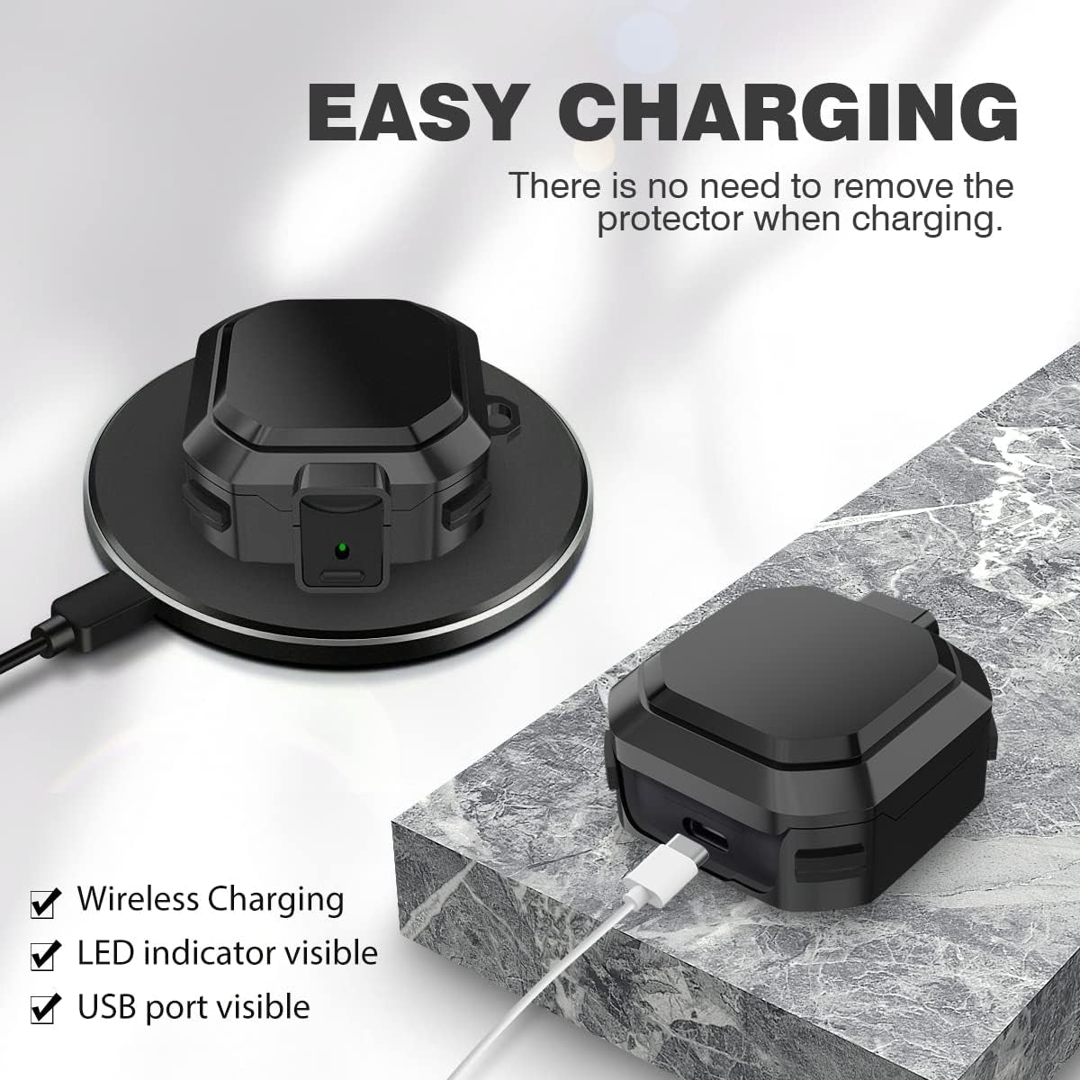 [With Lock]Armor Cover for Galaxy Buds Pro Case/Galaxy Buds 2 Case/Galaxy Buds Live Case,Shockproof PC+TPU Protective Cover for Samsung Buds 2/Buds Pro/Buds Live with Keychain&Wrist Strap&Brush(Black)  YIPINJIA   