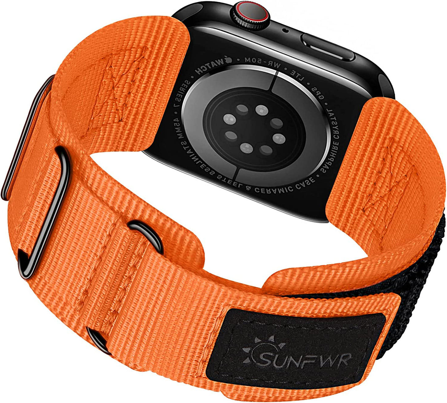 SUNFWR Compatible with Apple Watch Band 42Mm 44Mm 45Mm 49Mm 38Mm 40Mm 41Mm, Rugged Replacement Velcro Strap with Three Buckle Loop Design Tough Nylon Band for Iwatch Ultra Series 8/7/6/5/4/3/2/1/SE  SUNFWR Orange/Black 38mm 40mm 41mm 