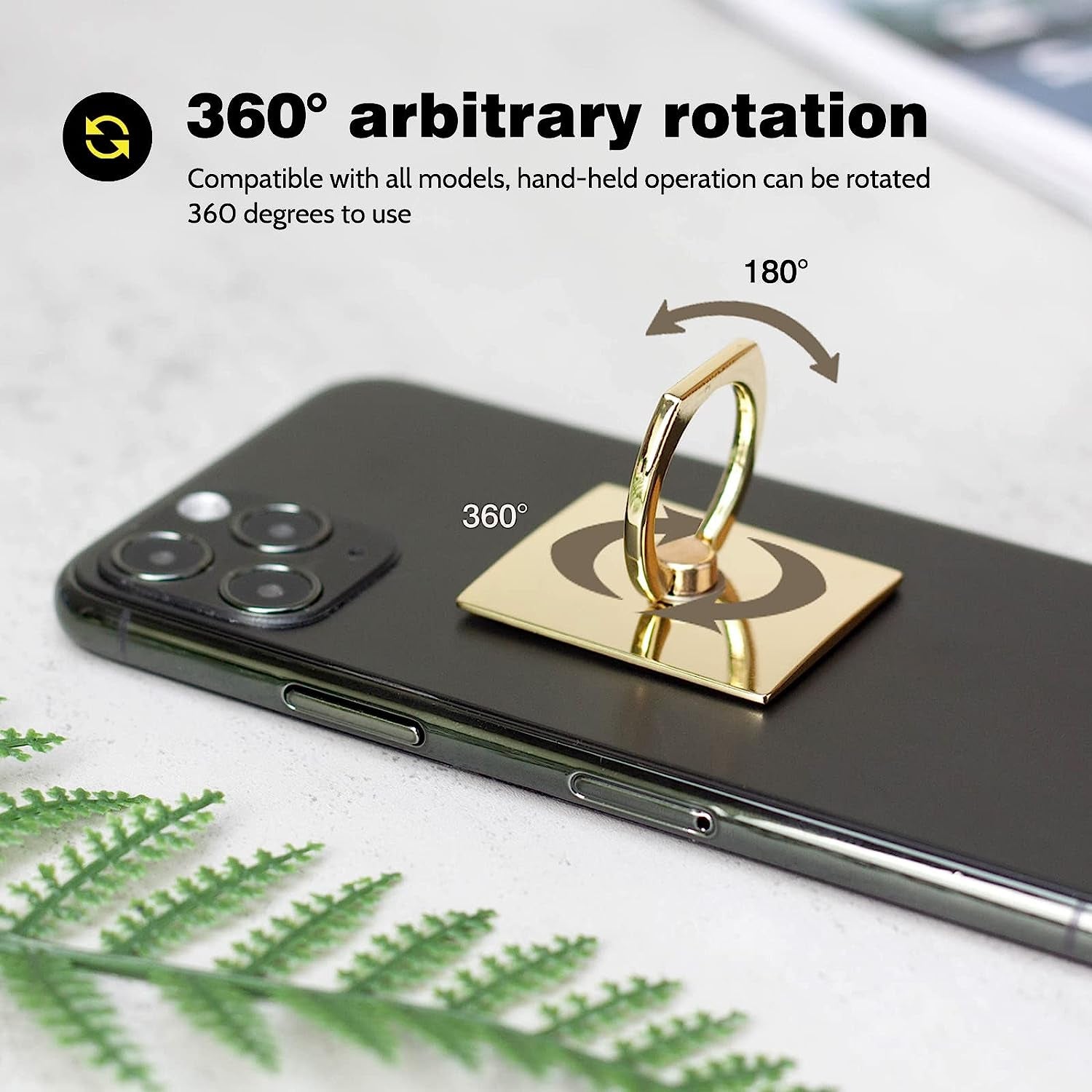 [2 Pack] Square Sparkling Cell Phone Ring Holder Stand,360 Degree Rotation and 180 Degreeadjustable Finger Ring Kickstand with Polished Metal Phone Grip (Gold)  Wansurs   