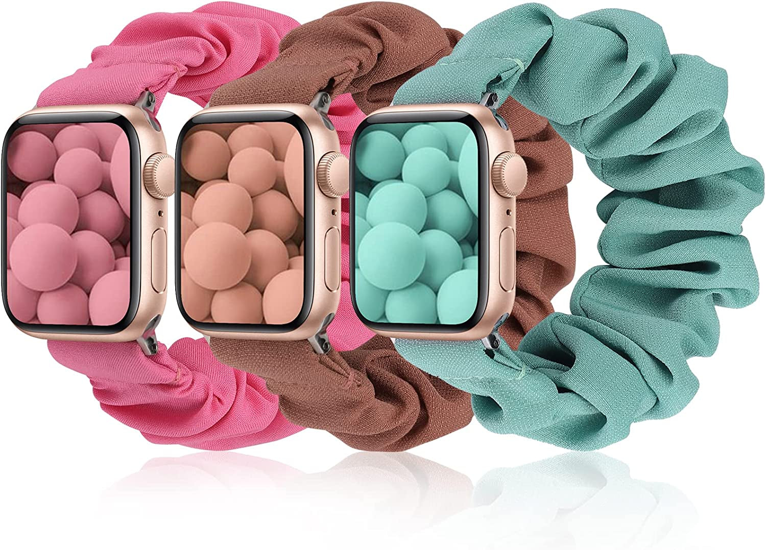 TOYOUTHS 3 Packs Compatible with Apple Watch Band Scrunchies 49Mm(Ultra)/45Mm/44Mm/42Mm Cloth Soft Pattern Printed Fabric Bracelet Women Iwatch Elastic Scrunchy Band Series SE 8 7 6 5 4 3 2 1 S/M  TOYOUTHS Hot Pink/Green/Brown 41/40/38mm M/L(6.0" - 6.9" Wrist) 