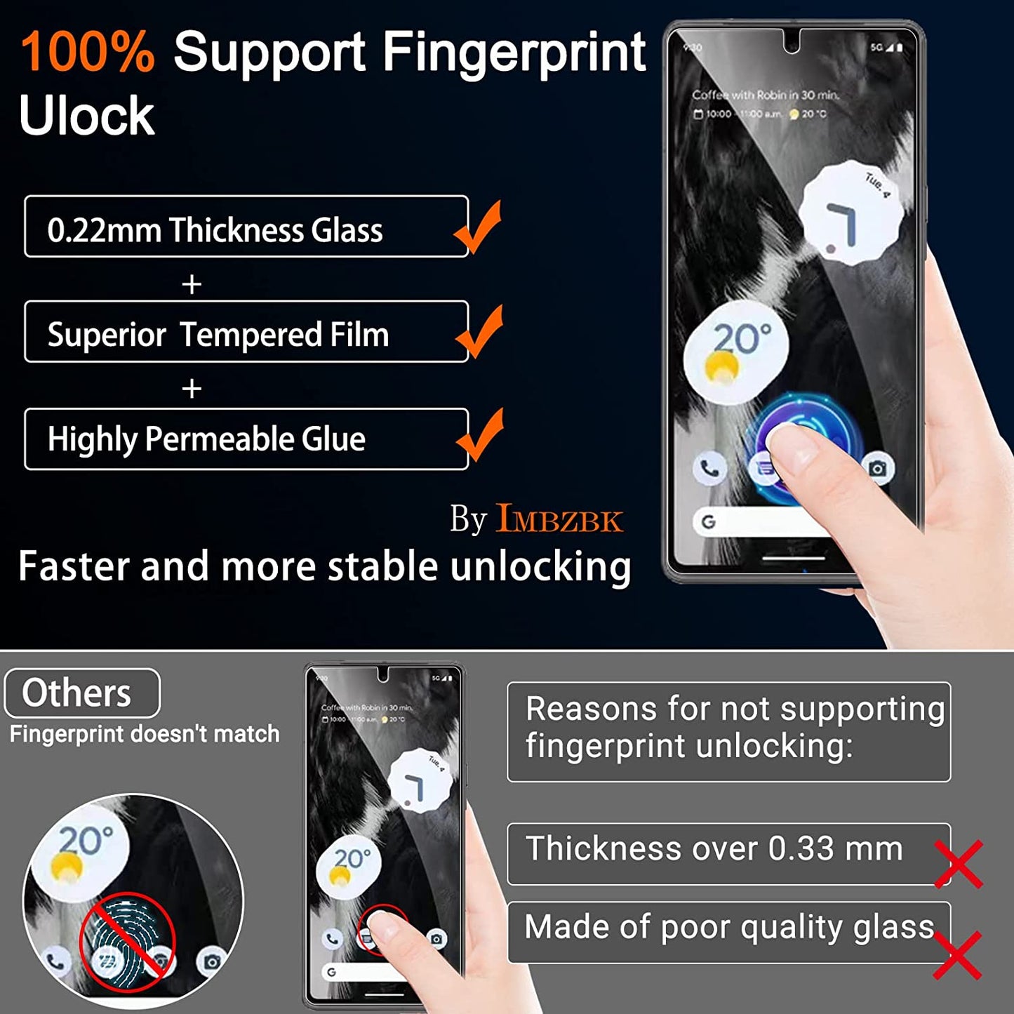 IMBZBK [4+4 Pack] for Google Pixel 7 Screen Protector 4 Pack 9H Tempered Glass 4 Pack HD Camera Lens Protector Cover Accessories Protection Case Friendly Mounting Frame Support Fingerprint Rreader  IMBZBK   