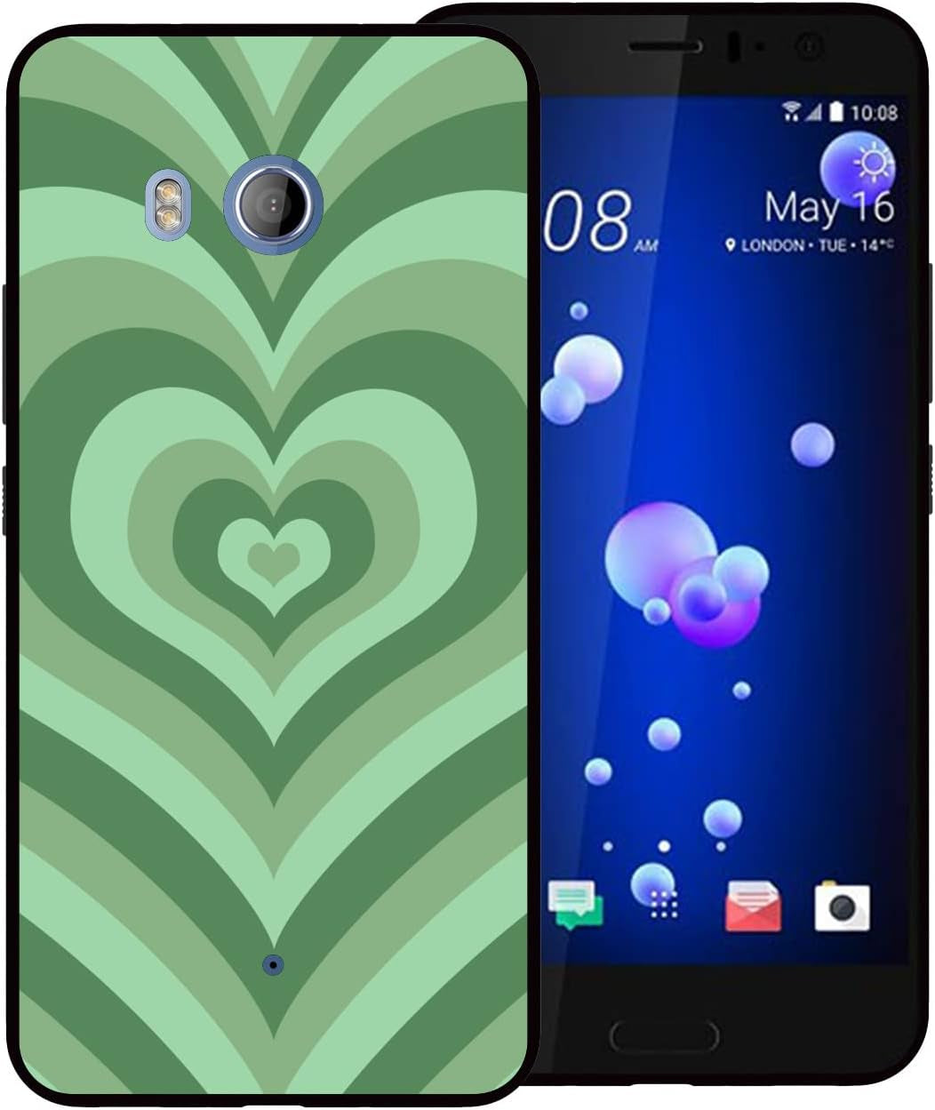 Zaztify Compatible with HTC U11, Khaki Heart Tunnel Center Love Swirl Cute Pattern Shockproof Protective Anti-Slip Thin Slim Soft Phone Case Cover Shell  zaztify Green Heart  