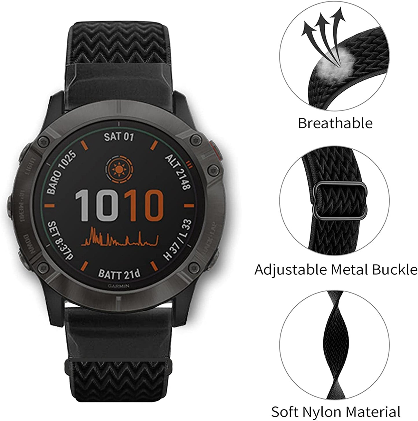 Abanen Elastic Watch Bands for Fenix 7 / Fenix 6 / Fenix 5 / Epix 2, 22Mm Quick Easy Fit Soft Stretchy Nylon Wristband Strap for Garmin Instinct,Fenix 6 Pro/Sapphire, Fenix 5 Plus, Quatix 6/5  Abanen   