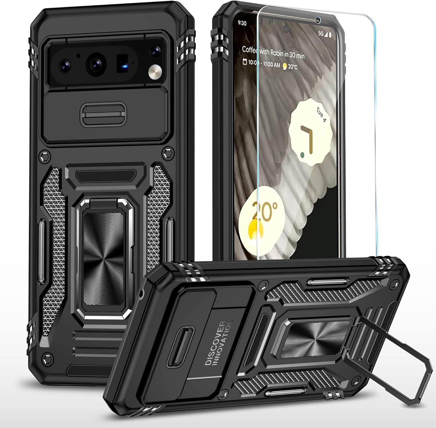 Sunstory for Google Pixel 7A Case with Tempered Glass Screen Protector & Slide Camera Cover & Kickstand, [Not for Pixel 7/7 Pro Phone], Google 7A Case [Military Grade] Case for Pixel 7A (Red)  SunStory Z_Black  