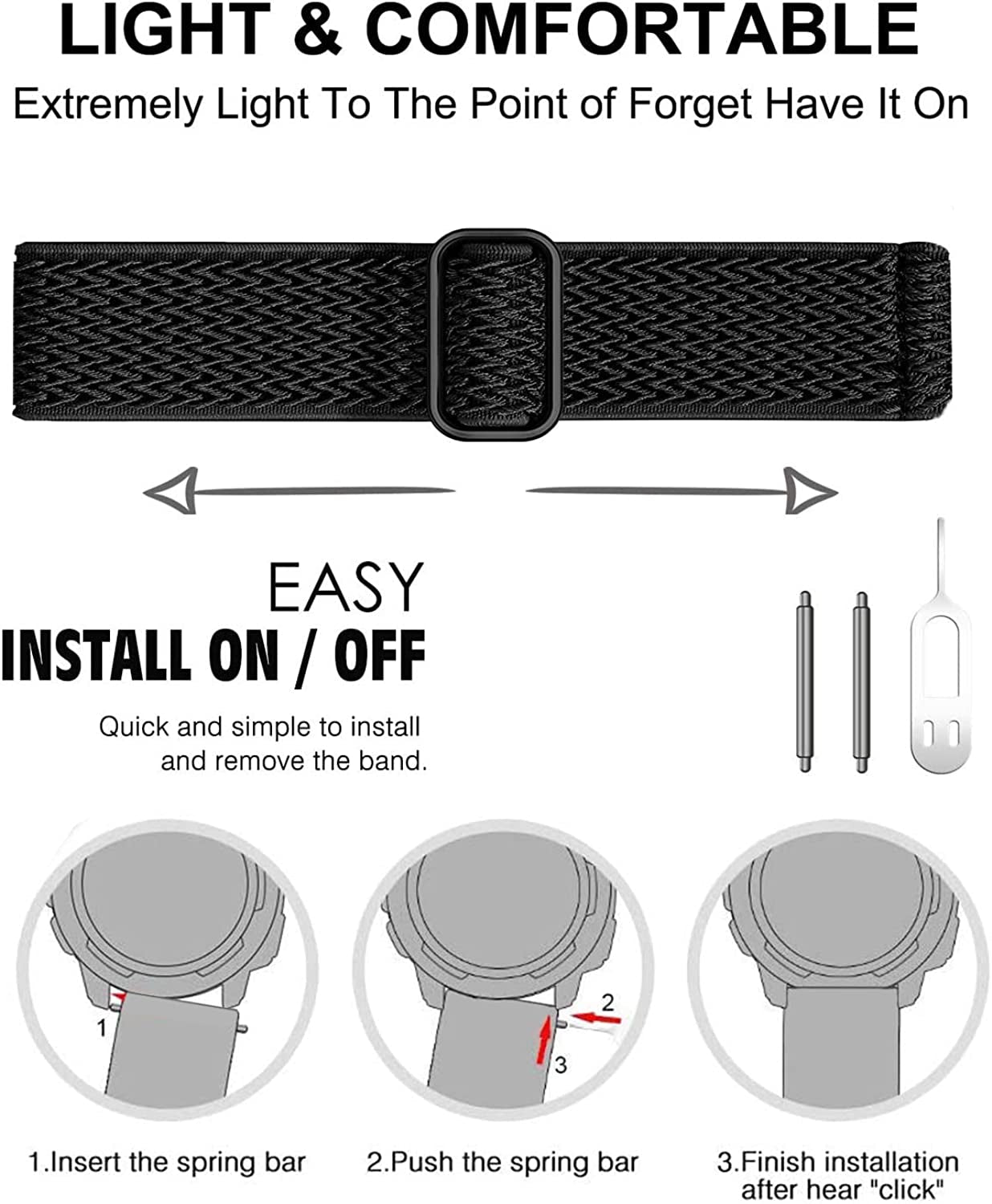 Olytop Elastic Watch Bands for Garmin Instinct/2 Solar, 22Mm Soft Stretchy Nylon Ultra-Light Wristband Replacement Strap Men Women for Garmin Instinct Tactical/Esports/Solar/Tide Smartwatch  Olytop   