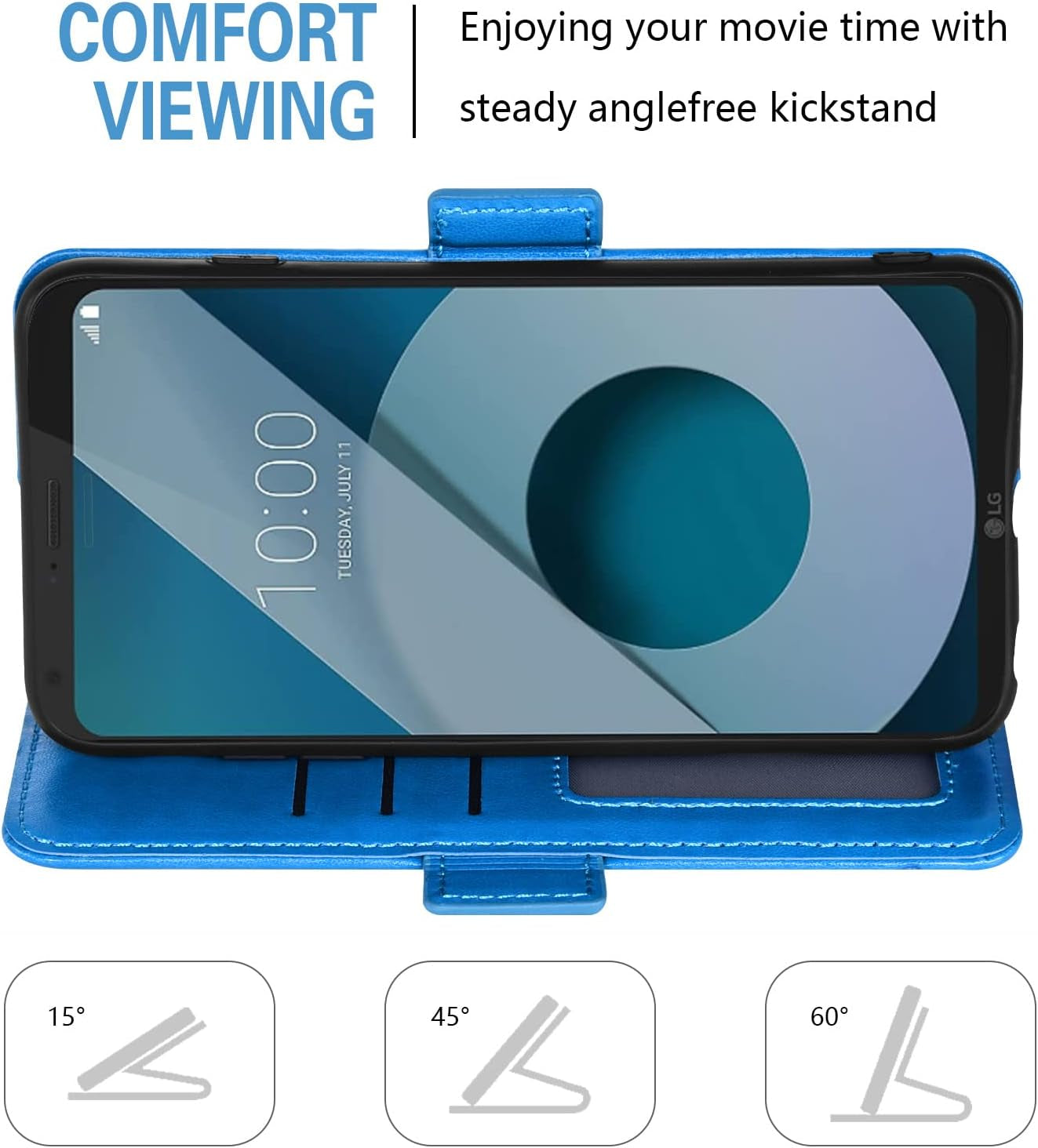 Asuwish Compatible with LG Q6/Q6 Plus/Q6 Mini Wallet Case and Tempered Glass Screen Protector Flip Purse Accessories Wrist Strap Credit Card Holder Cell Phone Cover for Q6+ Alpha Prime Women Men Blue  Asuwish   