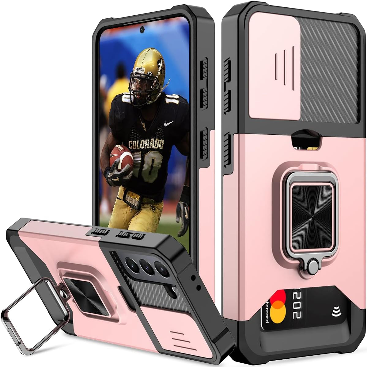 Nvollnoe for Samsung S21 Case with Sliding Camera Cover Heavy Duty Protective Galaxy S21 Case with Card Holder Magnetic Kickstand Case for Samsung S21 5G 6.2 Inch(Red)  Nvollnoe Rose Gold  