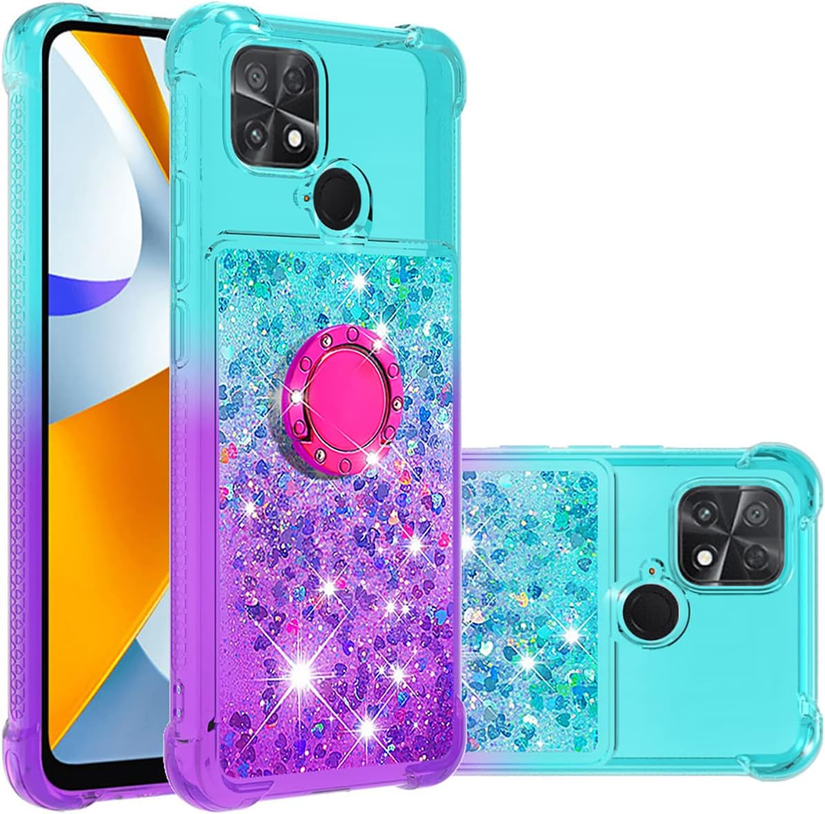 Monwutong Slim Fit Phone Case for Xiaomi Poco C40, Bling Shiny Quicksand Effect TPU Bumper Case with Four Corners Heavy Protection Anti-Fall Cover for Xiaomi Poco C40,Pink Blue  Monwutong Blue Purple  