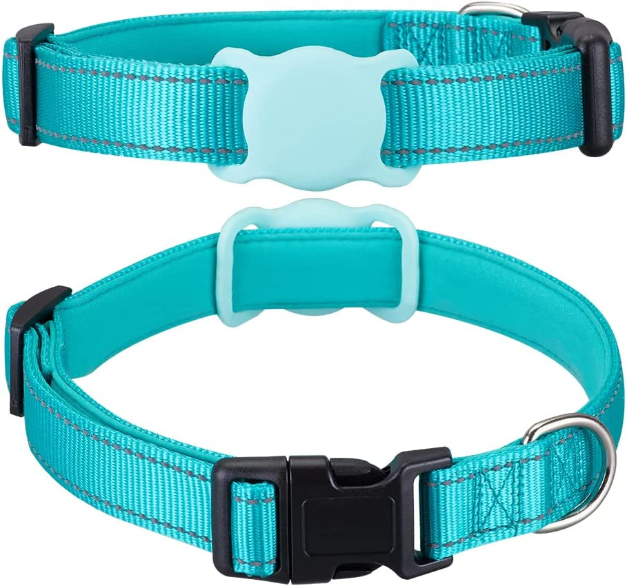 Airtag Dog Collar for Small Medium Large Dogs, Animire Soft Neoprene Padded Pet Cat Collar, Nylon Puppy Collar with Silicone Air Tag Case Holder Accessories, 9''-16'' Neck  Animire Teal XS:8"-12" Neck 