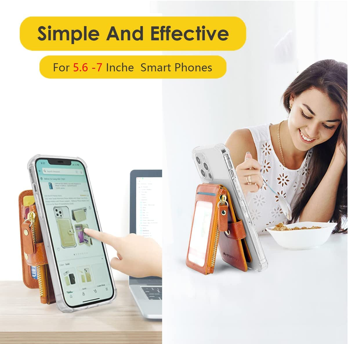 M-Plateau Phone Wallet Vegan Leather Magnetic Button Wallet for Men Have 6 Id Window Designed for Iphone 13 Pro Max,Google Pixel, Galaxy Attachment 3M Adhesive Sticker (Brown)  M-Plateau   