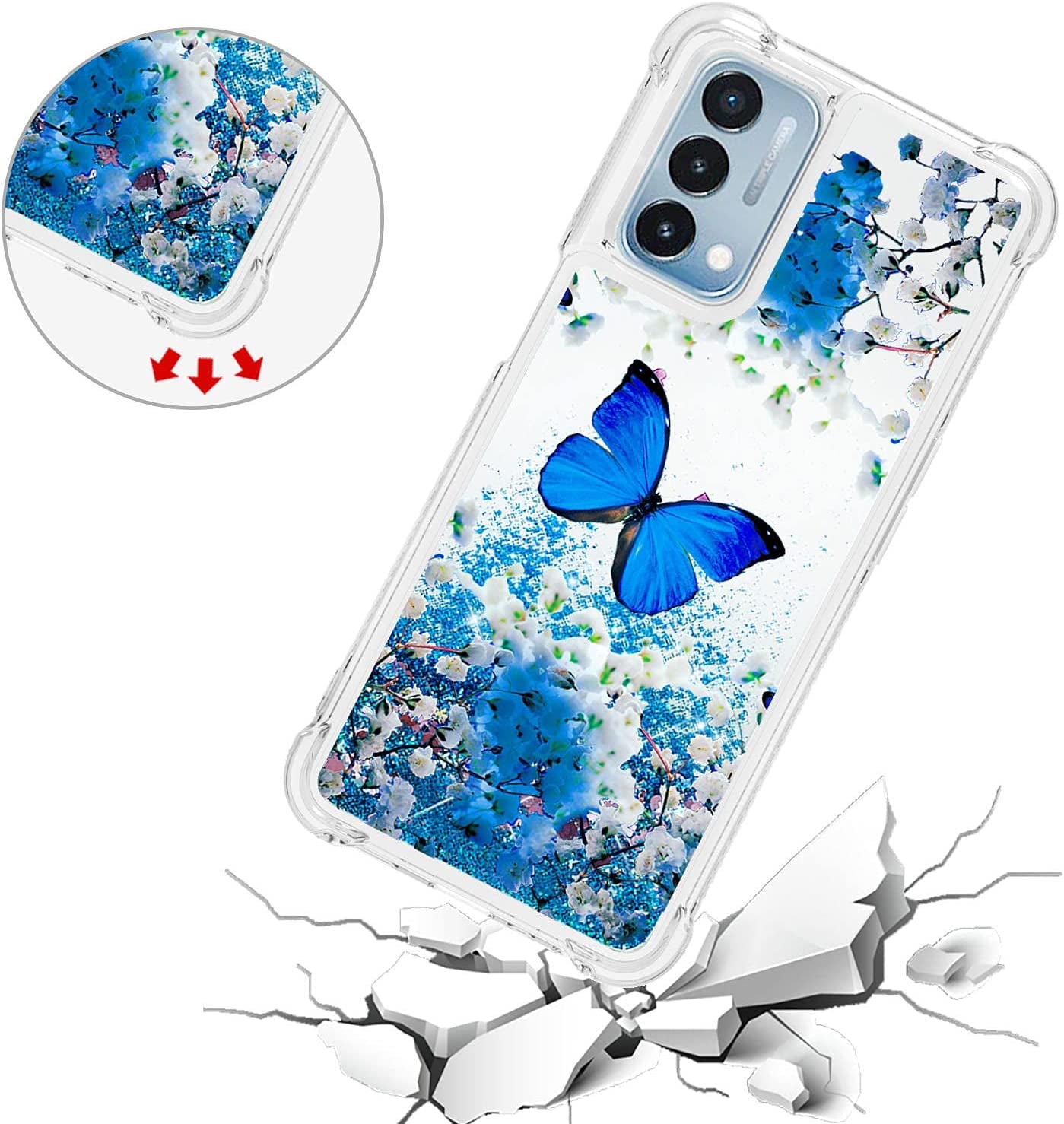 CAIYUNL for Oneplus Nord N200 5G Case with Tempered Glass Screen Protector, Glitter Bling Flowing Liquid Sparkle Women Girls Soft TPU Shockproof Protective Cute Case for Oneplus Nord N200 5G-Butterfly  CAIYUNL   