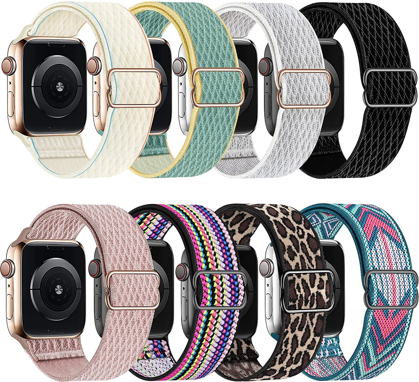 Swhatty Stretchy Nylon Solo Loop Bands Compatible with Apple Watch 41Mm 40Mm 38Mm, Adjustable Braided Sport Elastics Women Men Strap for Iwatch Series 8 7 6 5 4 3 2 1 SE (Black, Rose Pink, Cream)  Swhatty Z-Black/Rose Pink/Cream/Summit White/Leopard/Green Arrow/Sunshine/Pride 38mm/40mm/41mm 