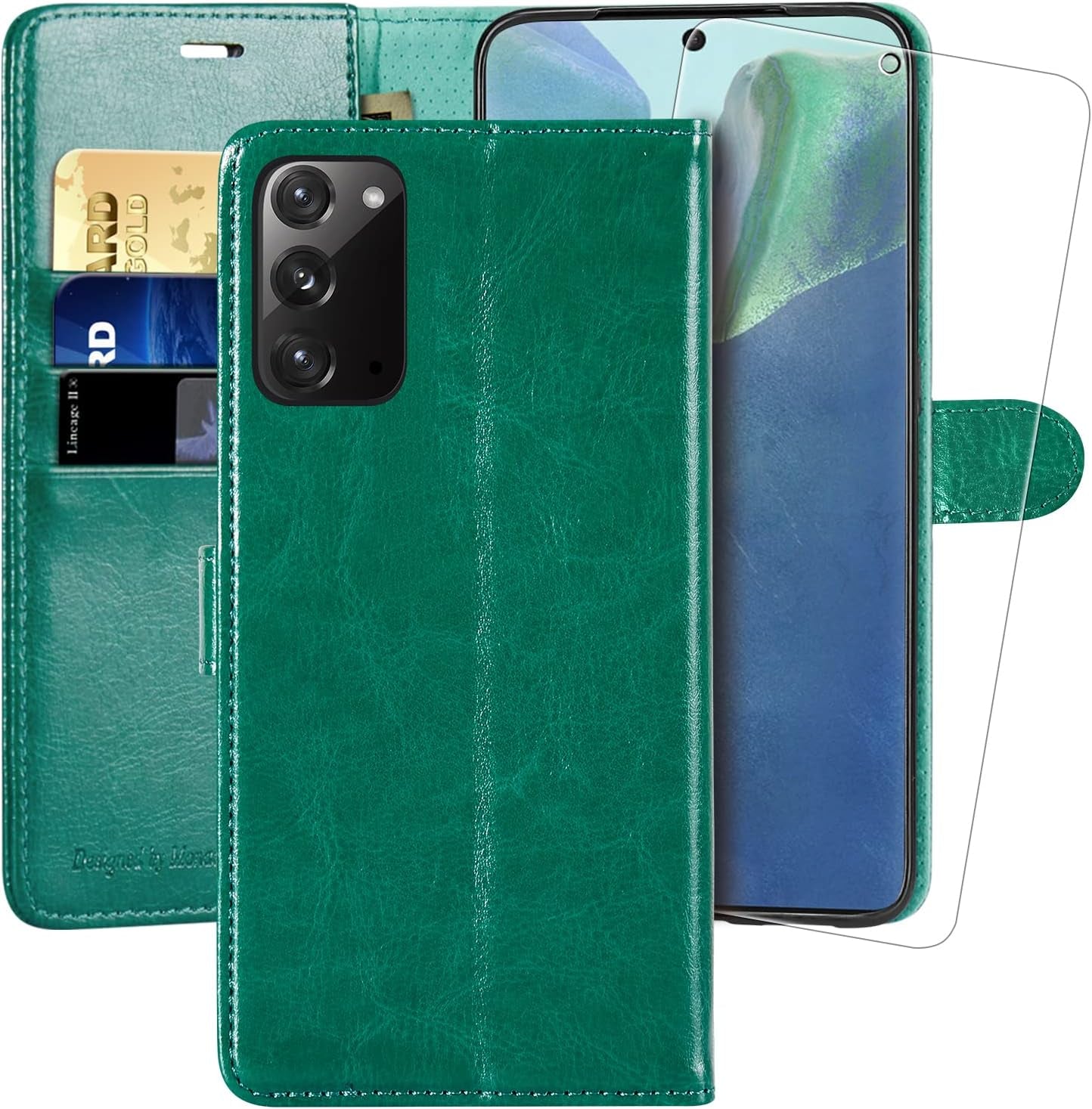 MONASAY Galaxy Note 20 5G Wallet Case, 6.7 Inch, [Included Screen Protector][Rfid Blocking] Flip Folio Leather Cell Phone Cover with Credit Card Holder for Samsung Galaxy Note 20 5G, Black  MONASAY Green  