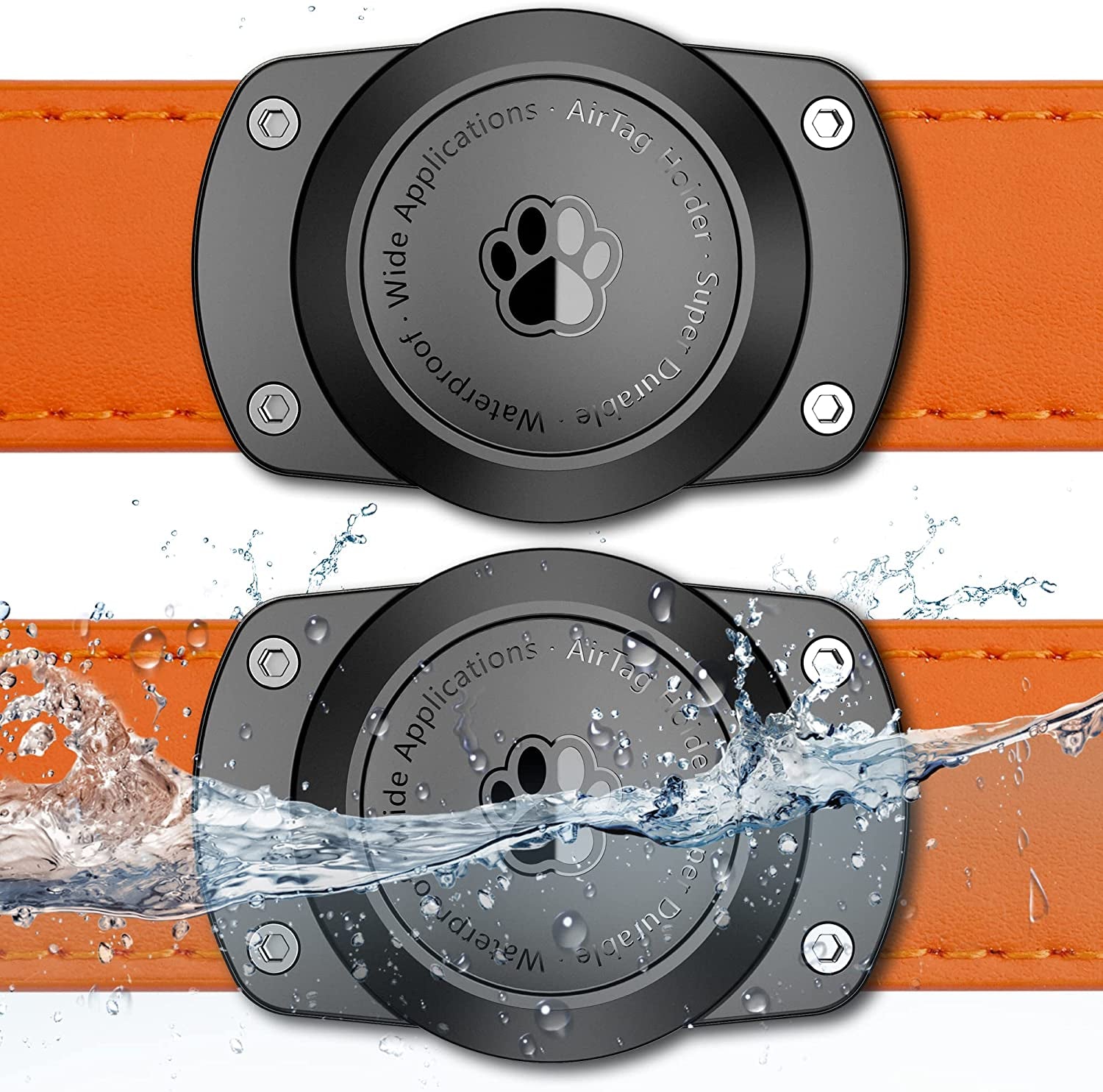 IPX8 Waterproof Airtag Dog Collar Holder, Ultra-Durable Dog & Cat Collars Mount for Airtag, Fits All Width Collars (2 Pack-Black)  CITYWAY   