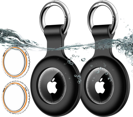 2 Pack Wilbur Airtag Holder [Pc+Silicone] with Keychain for Apple Air Tags,Ipx8 Waterproof & Full Body Shockproof [Anti-Scratch] Airtags GPS Item Finders Case-Black  Wilbur   