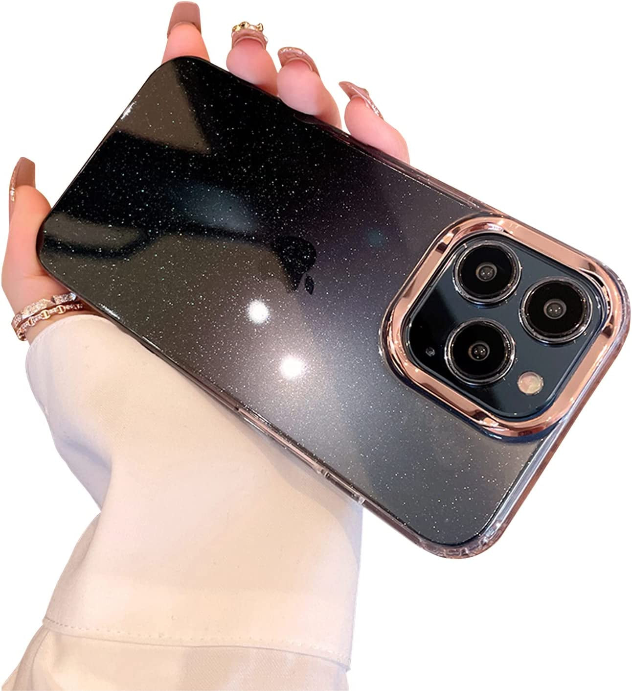 Uioeua Compatible with Iphone 14 Pro Max Case for Women Girls,Luxury Shiny Fashion Gradient Glitter Bling Cute Clear Acrylic Plate Shockproof Case for Iphone 14 Pro Max(Gradient Purple)  Uioeua Gradient Black  