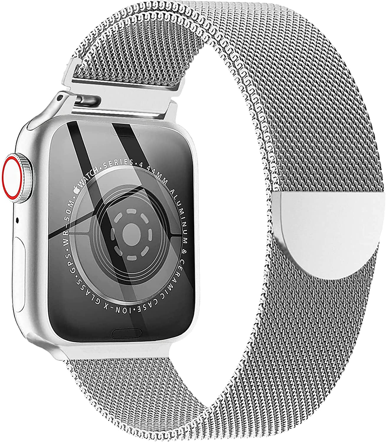 Magnetic Metal Band Compatible with Apple Watch Bands 38Mm 40Mm 41Mm 42Mm 44Mm 45Mm for Men Women, Stainless Steel Mesh Milanese Loop Diamond Strap Compatible for Iwatch Series Se/7/6/5/4/3/2/1,Black  BANDHOME A-Silver 42mm/44mm/45mm/49mm 