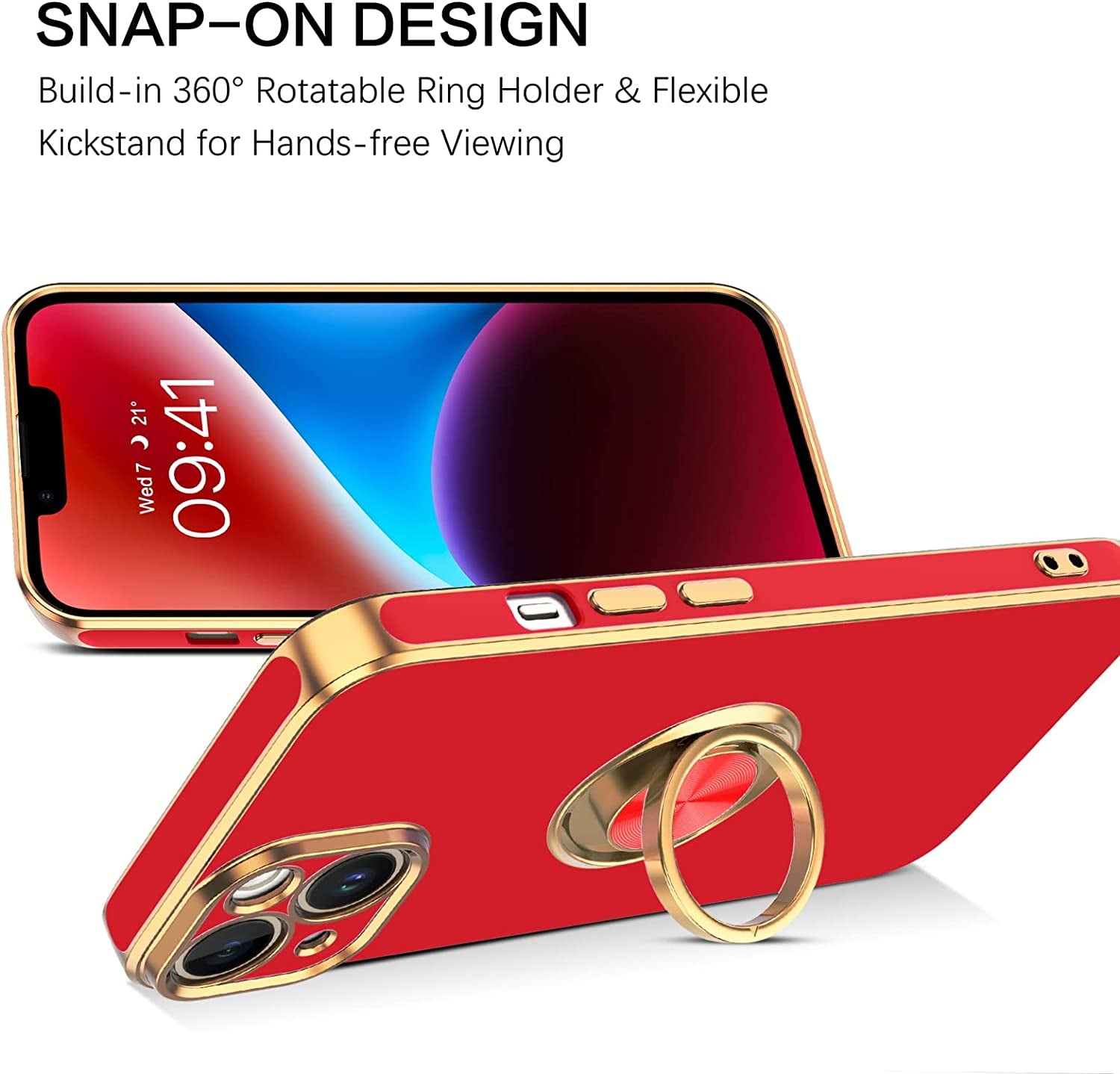 VENINGO Iphone 14 Case,Phone Cases for Iphone 14,Slim Fit Soft 360° Ring Holder Kickstand Magnetic Car Mount Supported Easy Clean Shockproof Protective Cover for Apple Iphone 14 6.1" 2022, Bright Red  VENINGO   