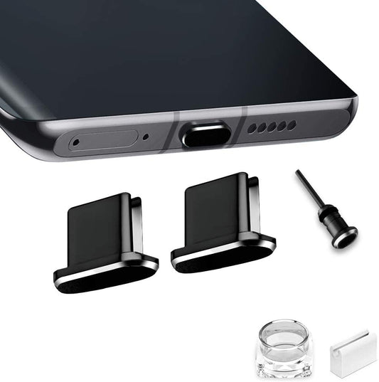 VIWIEU USB Type C Port Cover Plugs Metal anti Dust Cap Protectors 2 PCS for Smartphone Macbook Pro Air Laptop Charging Port with SIM Card Removal Pin Compatible with Samsung Galaxy S20/Note 20 (Black)  VIWIEU   