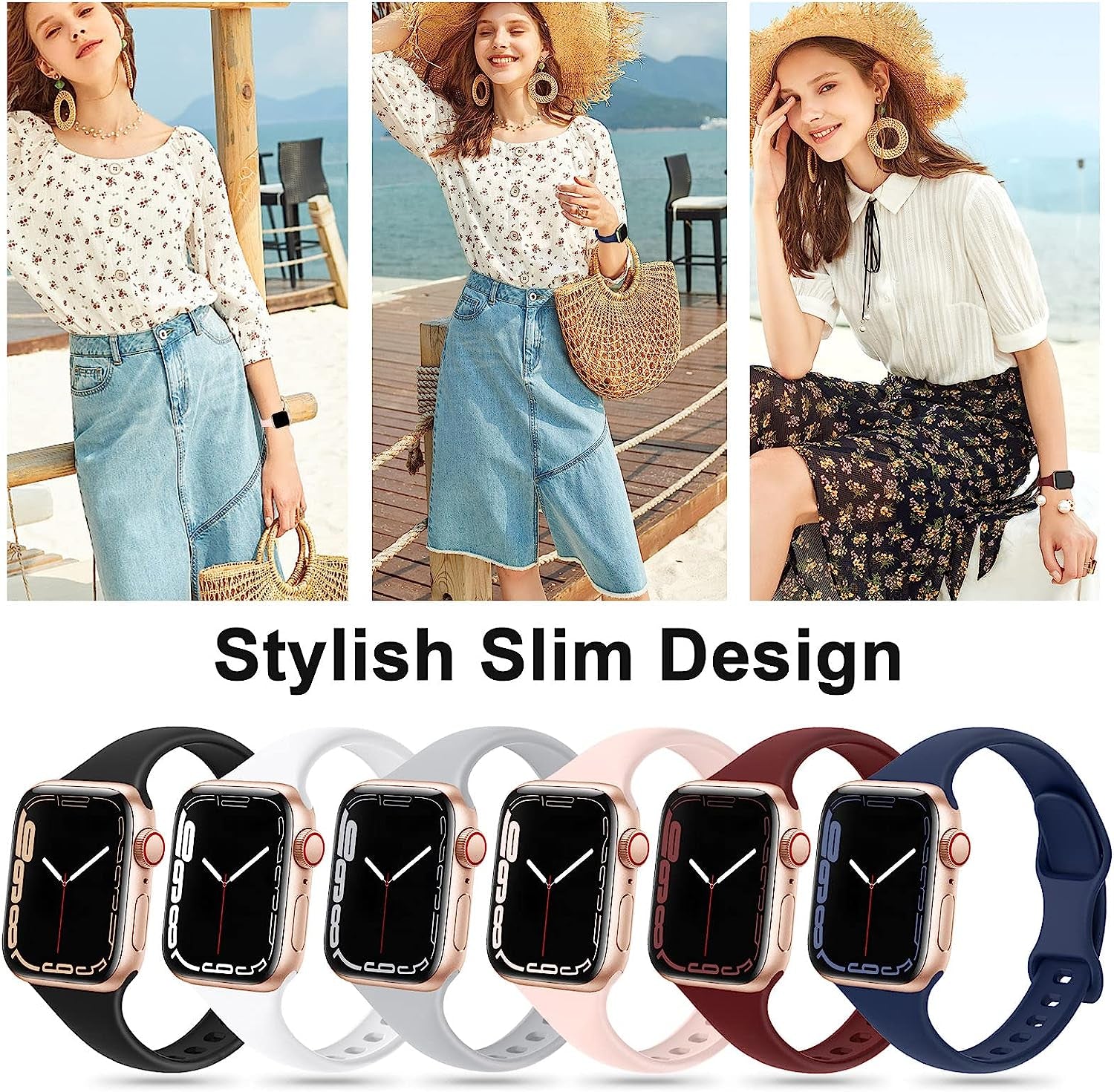 6 Pack Slim Sport Band Compatible for Apple Watch Band 38Mm 42Mm 40Mm 44Mm 41Mm 45Mm 49Mm,Women Thin Narrow Soft Silicone Replacement Strap Wristband for Iwatch Ultra Series 8 7 6 5 4 3 2 1 SE  ShunDee   