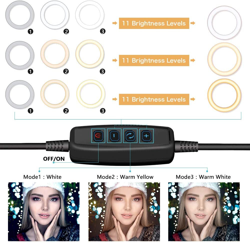 Ubeesize 10" LED Ring Light with Tripod Stand & Phone Holder, Dimmable Desk Makeup Ring Light, Perfect for Live Streaming, Youtube Videos, and Photography, 3 Light Modes and 11 Brightness Levels  UBeesize   