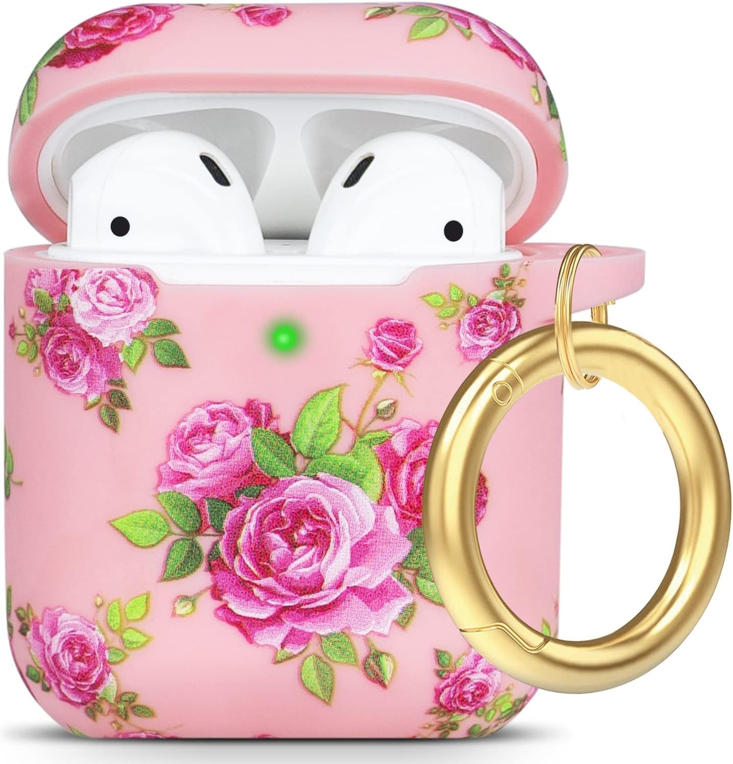 Cheetah Silicone Airpods Case, Gawnock Soft Earpod Case Cover Flexible for Airpods 2Nd/1St Generation Floral Print Cover for Women Girls with Keychain - Khaki Leopard  Gawnock Pink Flower  