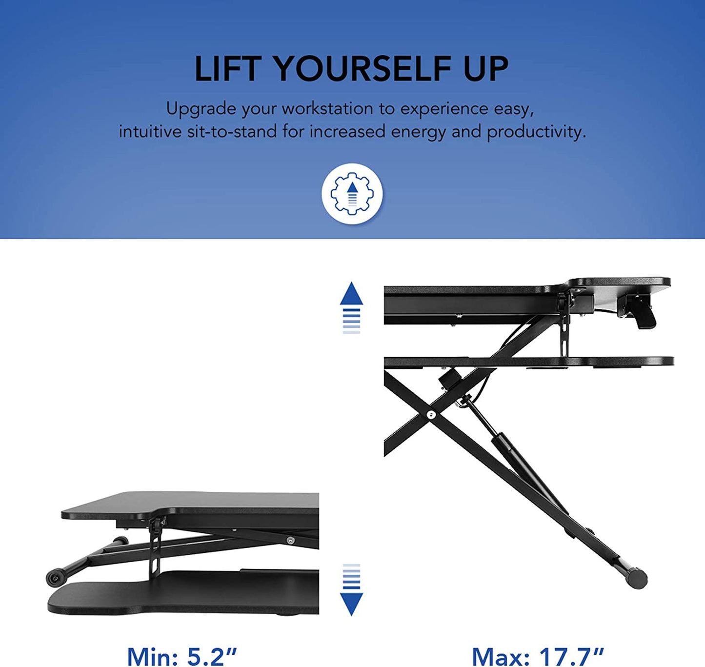 FLEXISPOT 31 Inch Standing Desk Converter | Height Adjustable Stand up Desk Riser, Black Home Office Desk Laptop Workstation with Removable Keyboard Tray (M18M)  Electric Height Adjustable work bench   