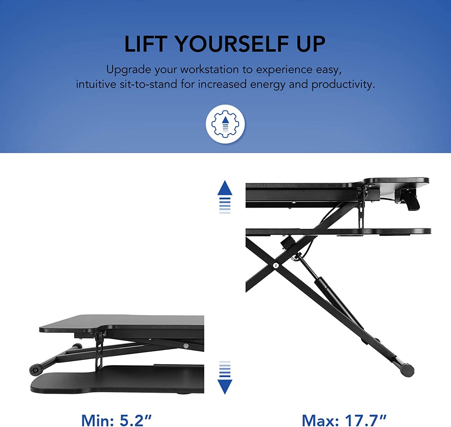 FLEXISPOT 31 Inch Standing Desk Converter | Height Adjustable Stand up Desk Riser, Black Home Office Desk Laptop Workstation with Removable Keyboard Tray (M18M)  Electric Height Adjustable work bench   