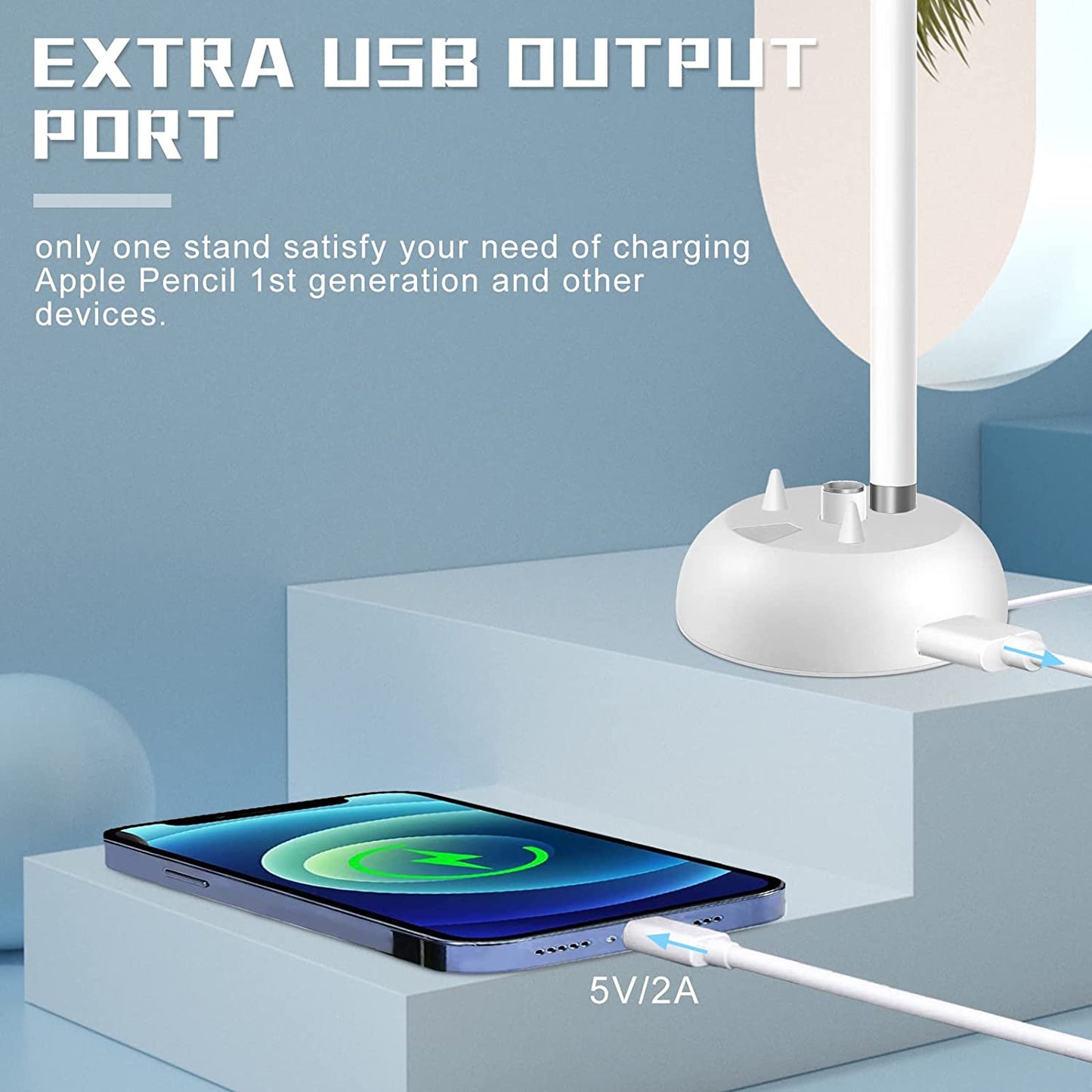 Charger Stand for Apple Pencil Charging Stand Compatible with Ipad Pencil 1St Generation Adapter Ipad Pen Ipencil Charging Dock Station with Led Charging Indicator&Pencil Tips Cap Holder&Usb Port  Iootmoy   