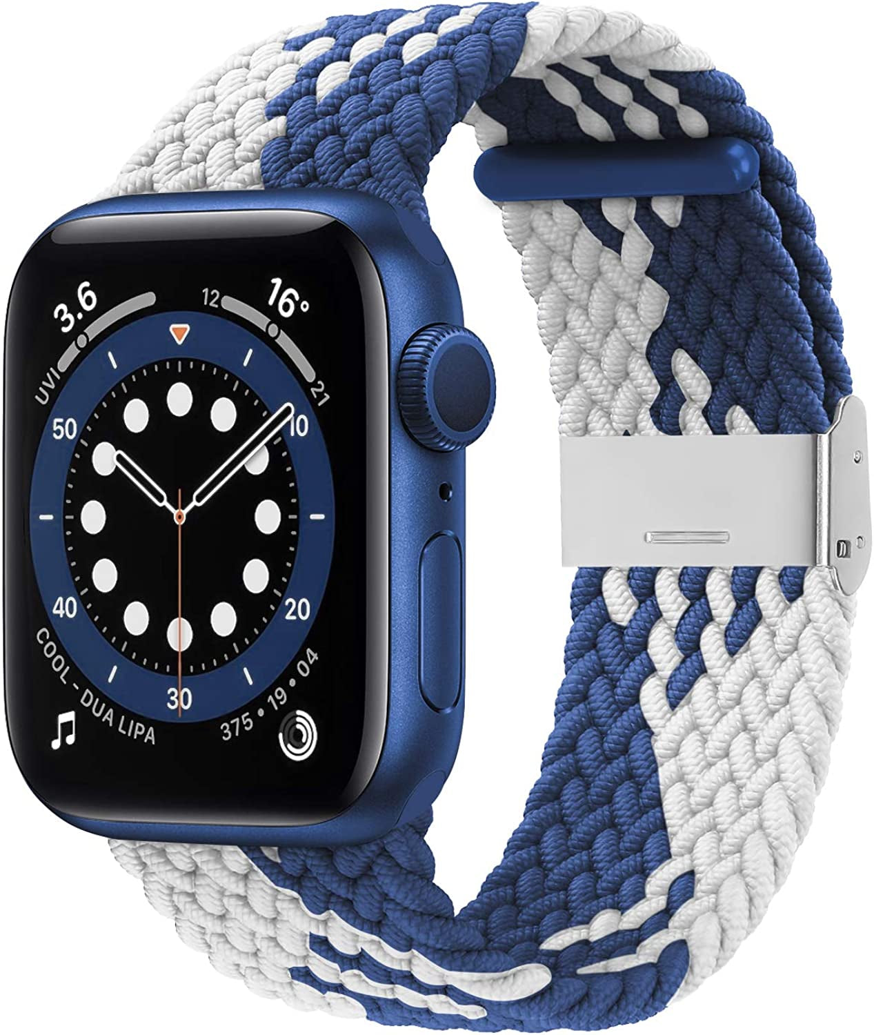 Bagoplus Compatible with Apple Watch Iwatch Bands 49Mm 38Mm 40Mm 41Mm 42Mm 44Mm 45Mm Women Men, Adjustable Braided Solo Loop Stretchable Elastics Sport for Iwatch Series 8/7/6/Se/5/4/3/2/1/Ultra  Bagoplus Blue White 42mm/44mm/45mm/49mm - 5.5"-8.5" 