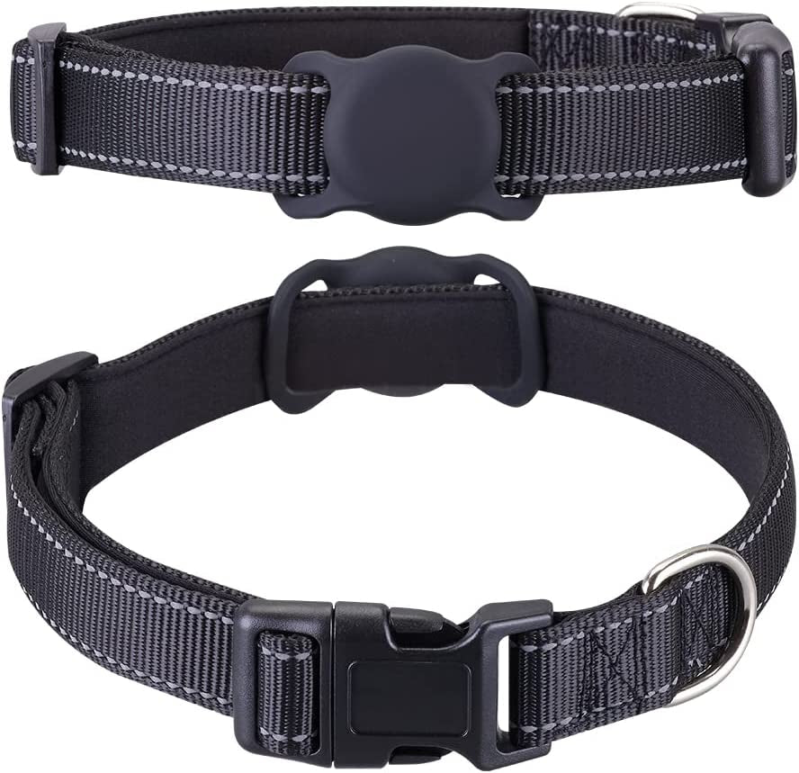 Airtag Dog Collar for Small Medium Large Dogs, Animire Soft Neoprene Padded Pet Cat Collar, Nylon Puppy Collar with Silicone Air Tag Case Holder Accessories, 9''-16'' Neck  Animire   