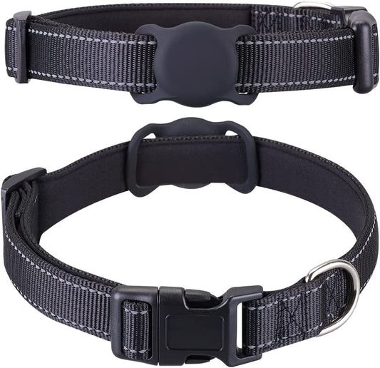 Airtag Dog Collar for Small Medium Large Dogs, Animire Soft Neoprene Padded Pet Cat Collar, Nylon Puppy Collar with Silicone Air Tag Case Holder Accessories, 9''-16'' Neck  Animire   