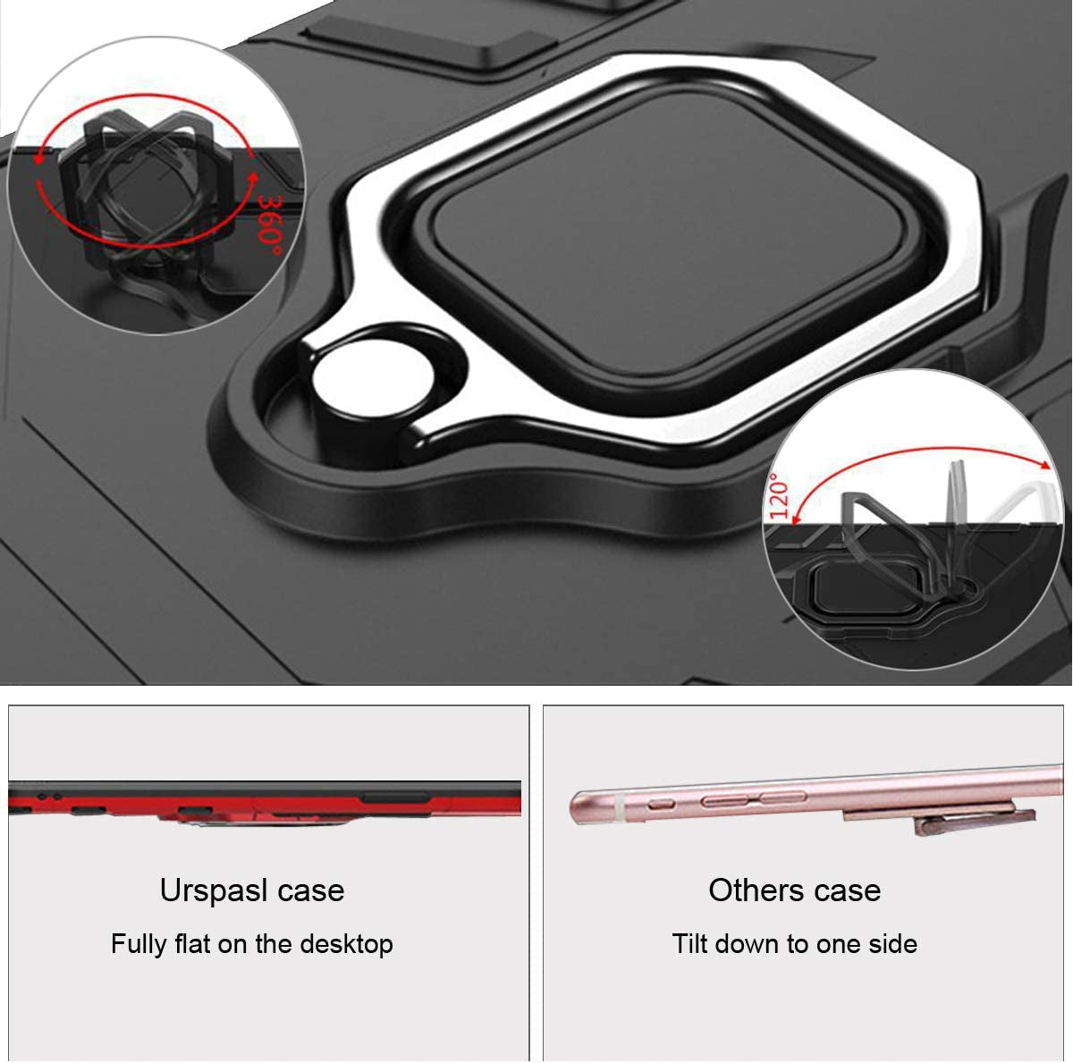 Urspasol for Oneplus 8T 5G Case Oneplus 8T Case with Screen Protector (2 Pack) Tempered Glass Hybrid Heavy Duty Armor Protective Bumper Phone Cover with 360° Degree Ring Holder Kickstand (Red)  Urspasol   