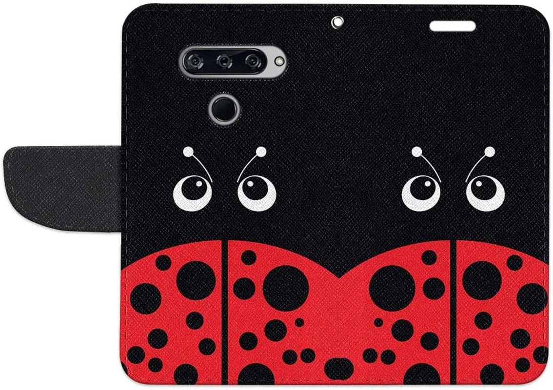 FINCIBO Case Compatible with LG V40 Thinq 6.4 Inch, Fashionable Flap Wallet Pouch Cover Case + Card Holder Kickstand for LG V40 Thinq - Red Ladybug  FINCIBO   