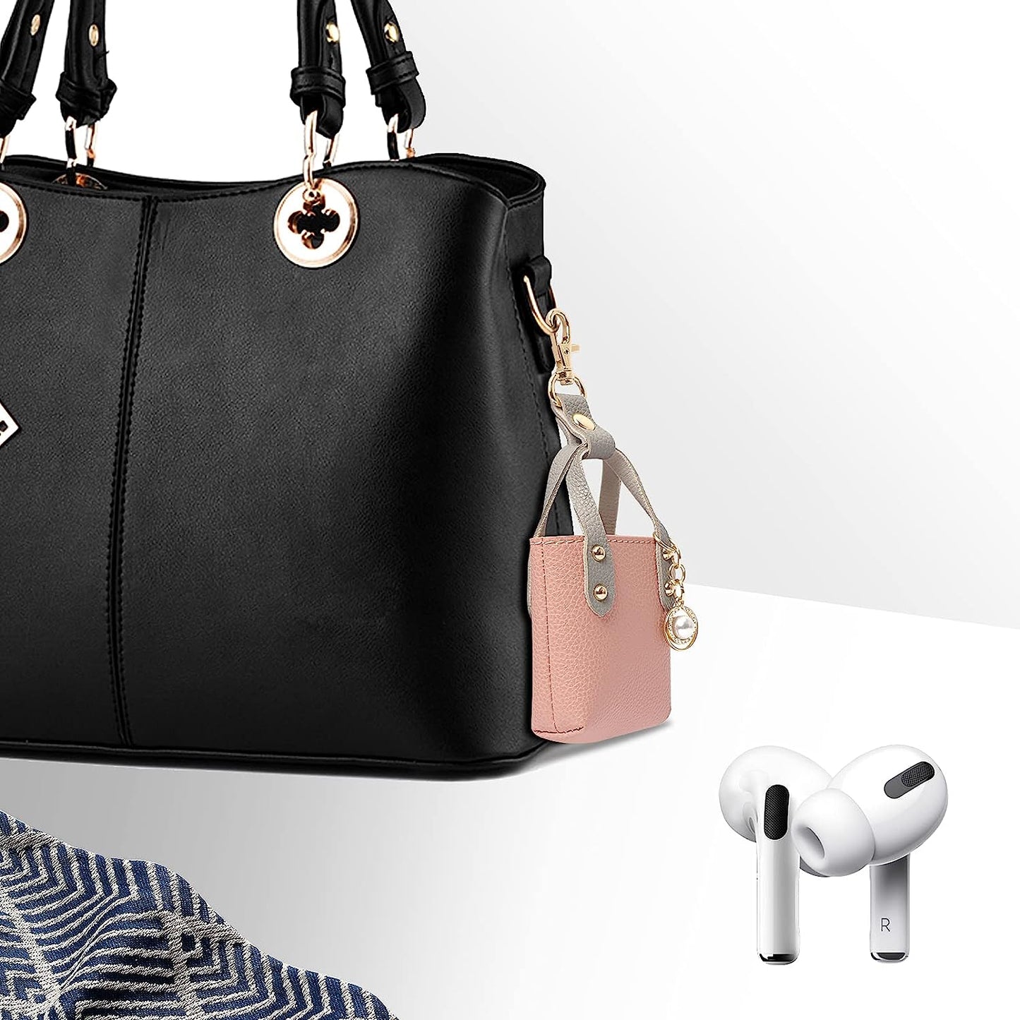 FYY Designed for Airpods Pro Case, [Tote Bag Design] Premium PU Leather Cute Protective Shockproof Bag Cover with Buckles Rhinestones Compatiable with Wireless Charging for Girls Teens Women Pink  GUANGZHOU WENYI COMMUNICATION EQIPMENT CO.,LTD   