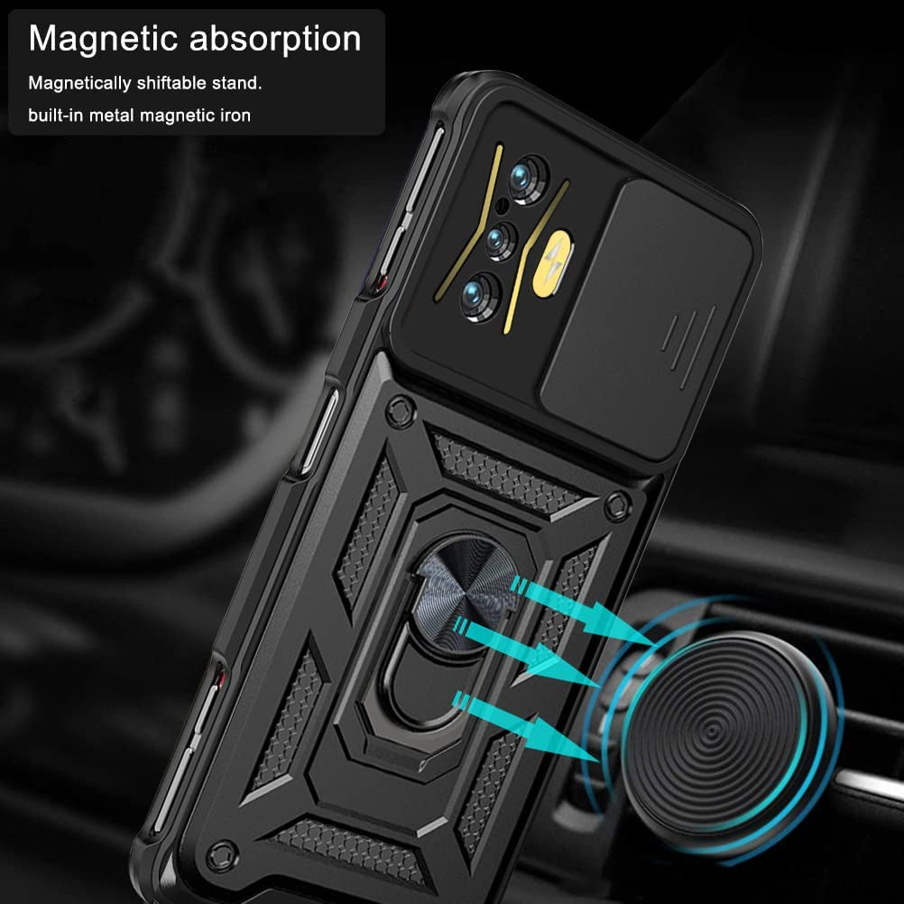 Ysnzaq Military Grade Heavy Duty Shockproof Phone Case for Xiaomi Redmi K50 Gaming/Poco F4 GT, Sliding Window Lens Protection with Magnetic Car Bracket Phone Cover for Xiaomi Poco F4 GT SJ Gold  Ysnzaq   