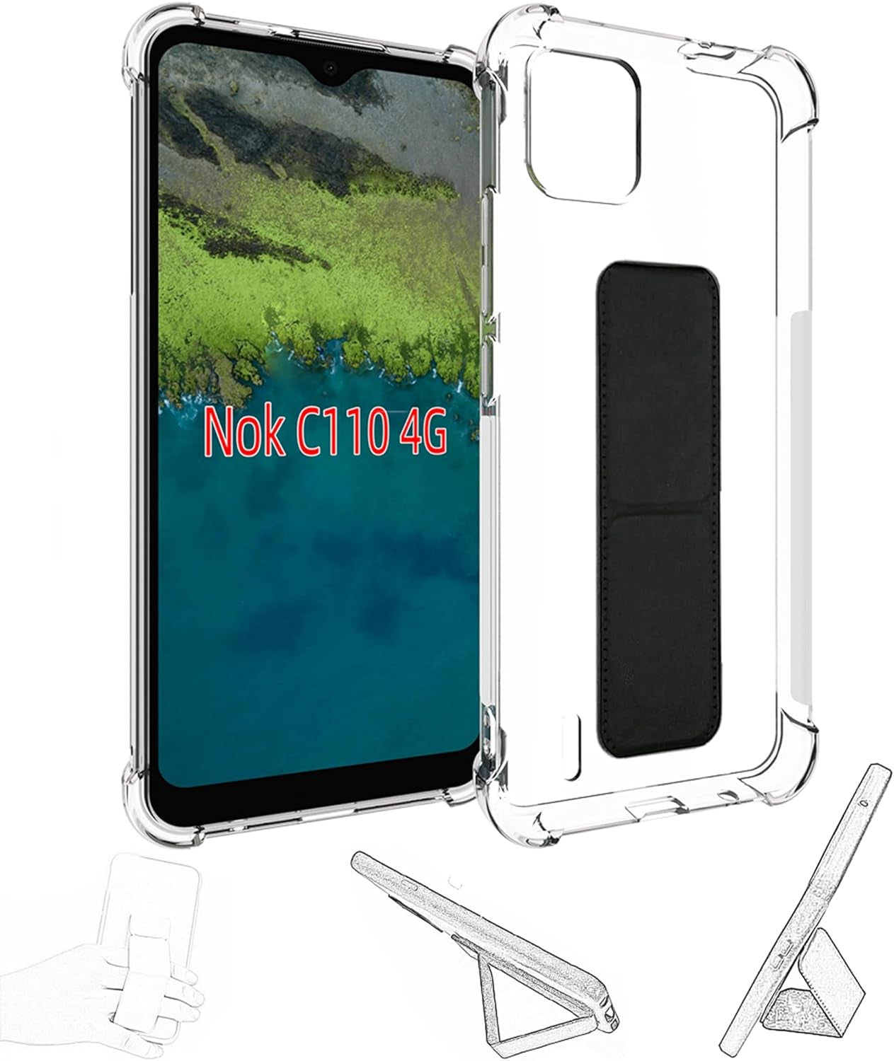 Jioeuinly for Sony Xperia 1 V Case Compatible with Sony Xperia 1 V Phone Case Cover [Adhesive Folding Support] [Shockproof Protection] Clear  jioeuinly Nokia C110 4G  