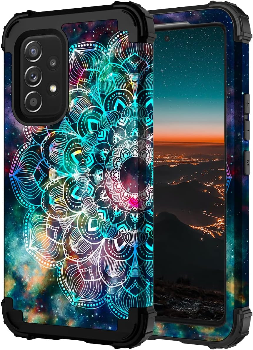Hocase for Galaxy A53 5G Case, Heavy Duty Shockproof Protection Soft Silicone Rubber Bumper+Hard Plastic Hybrid Protective Case for Samsung Galaxy A53 5G (6.5" Display) 2022 - Blue Purple Marble  Hocase Mandala In Galaxy  