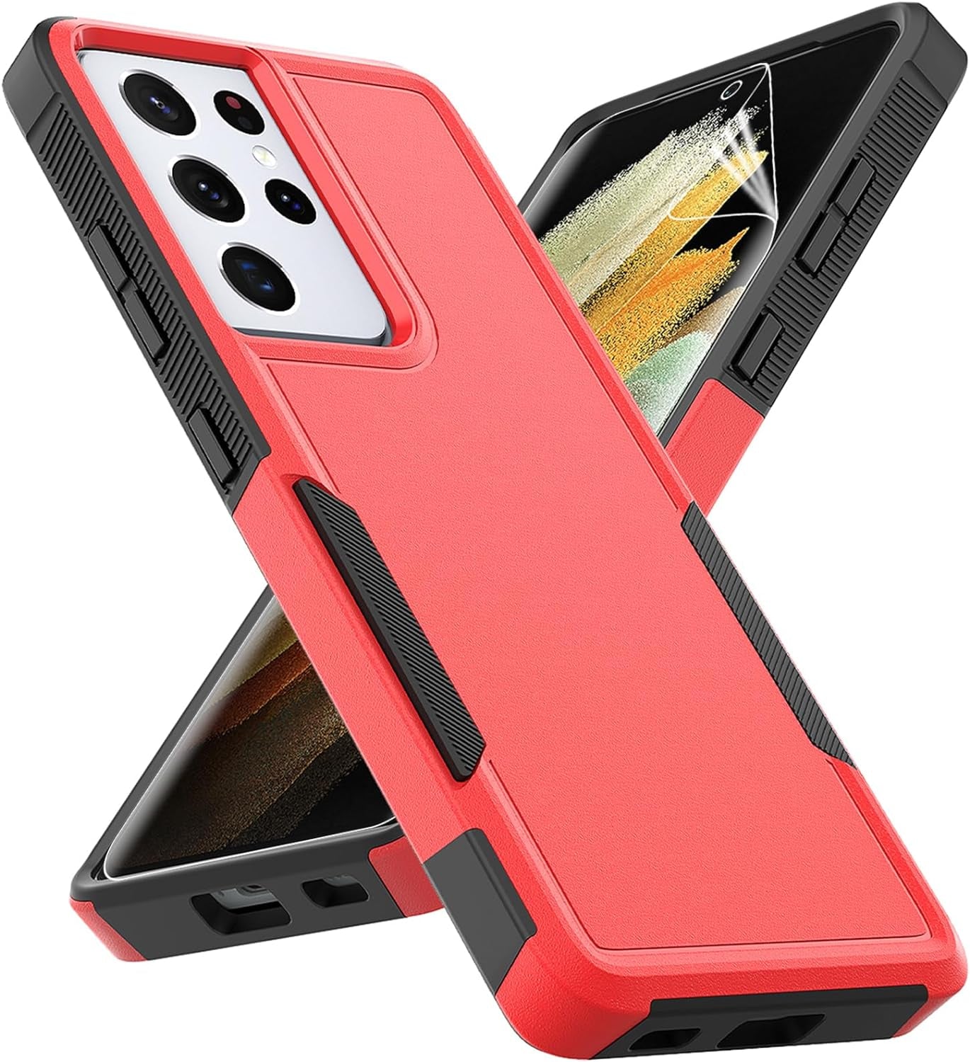 For Samsung Galaxy S21 Ultra Case: Dual Layer Protective Heavy Duty Cell Phone Cover Shockproof Rugged with Screen Protector - Military Protection Bumper Tough - Samsung Galaxy S21 Ultra 5G, Black  Jinxian Co., Ltd. Red (Pc) + Black (Tpu)  