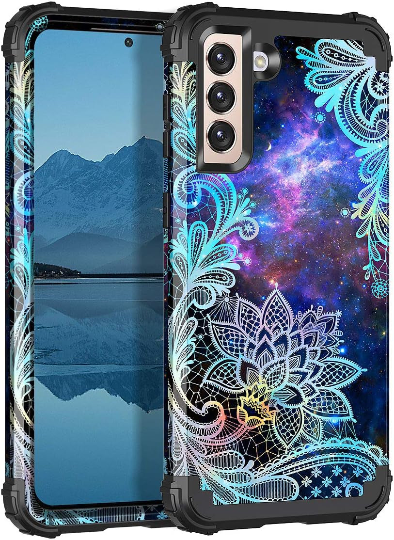 Rancase for Galaxy S21 plus 5G Case,Three Layer Heavy Duty Shockproof Protection Hard Plastic Bumper +Soft Silicone Rubber Protective Case for Samsung Galaxy S21 plus 5G 6.7 Inch,Black  Rancase Blue Mandala  