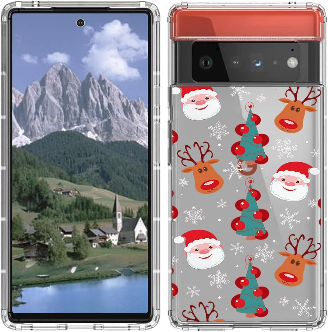 YCJACE Google Pixel 6 Pro Case Clear with Christmas Design Soft Flexible TPU Ultra-Thin Shockproof Anti-Scratch Bumper Protective Cover Case for Google Pixel 6 Pro-Christmas  YCJACE Red Christmas Pattern Google Pixel 6 Pro 