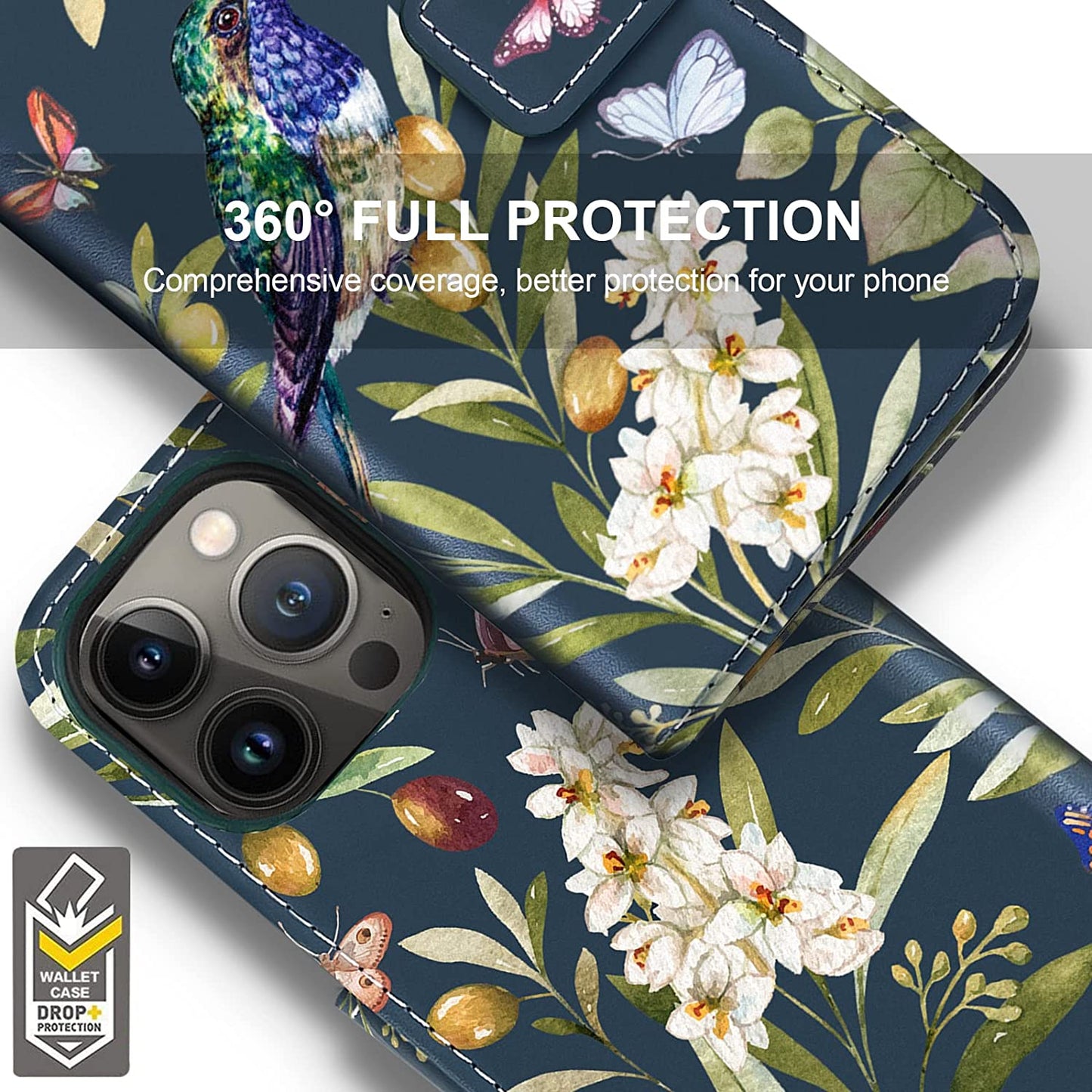 CASEOWL Iphone 14 Pro Max Wallet Case [Compatible with Magsafe Charger] Magnetic Detachable [RFID Blocking] Floral Pattern Flip Leather Lanyard Wallet Case with Card Holder,Strap for Women (Vintage)  CASEOWL   