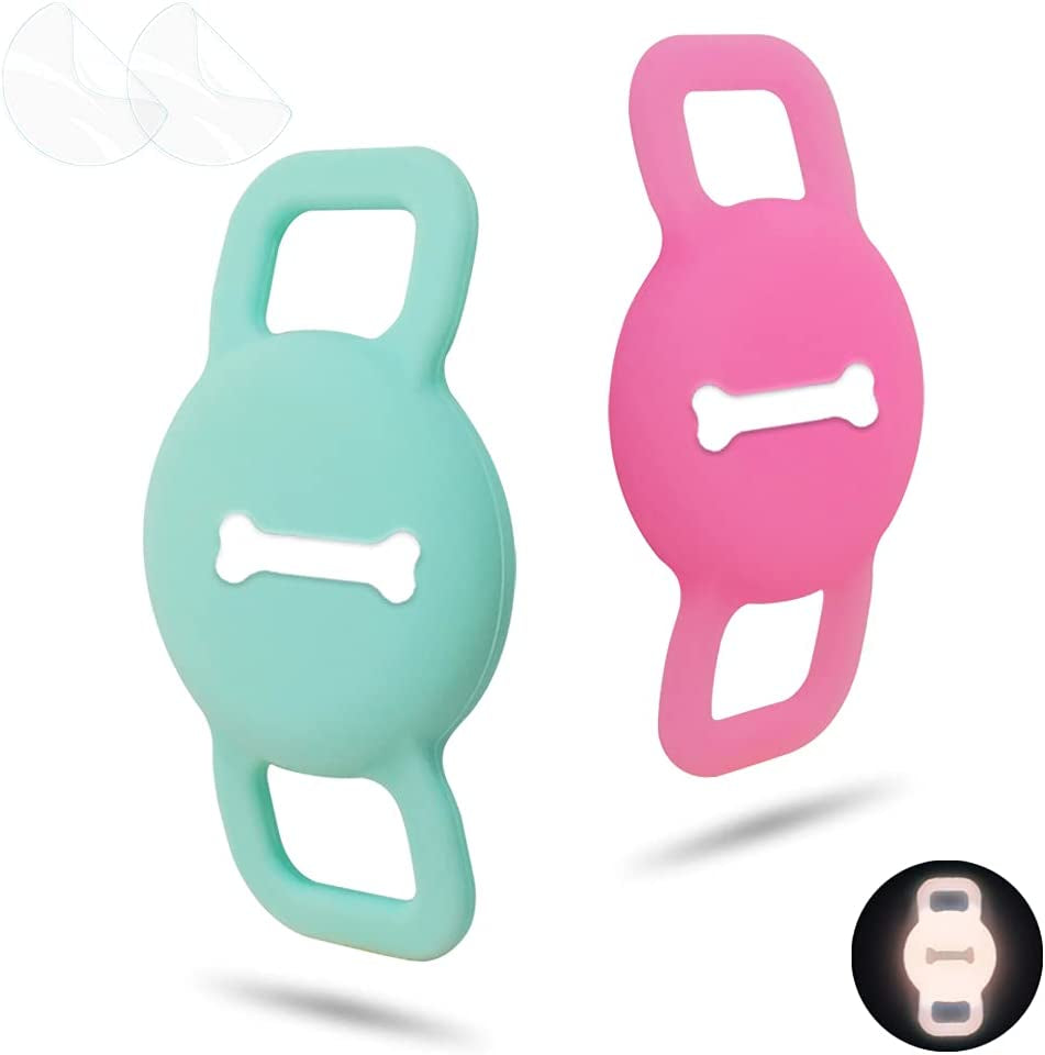 WHALEZON Airtag Cat Collar Holder, Small Air Tag Dog Collar Holder Compatible with Apple Tag, Anti-Lost Pet Tracker Cases Fit on Puppy Collars 3/8" 5/8"  WHALEZON B2 Mint Green, Luminous Pink  