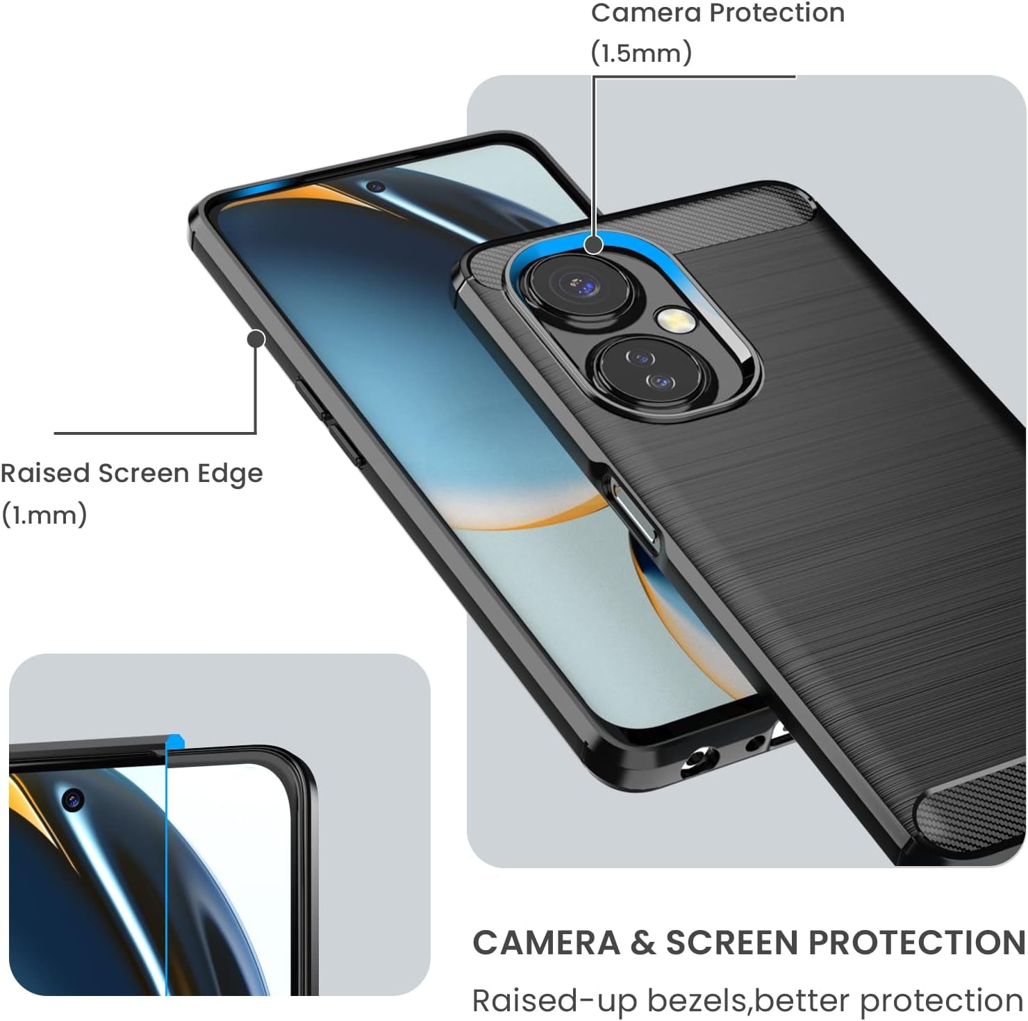 Dretal for Oneplus Nord N30 5G Case with Tempered Glass Screen Protector, Shock-Absorption Brushed Flexible Soft TPU Carbon Fiber Protective Cover for Oneplus Nord N30 5G (Ls-Black)  Dretal   