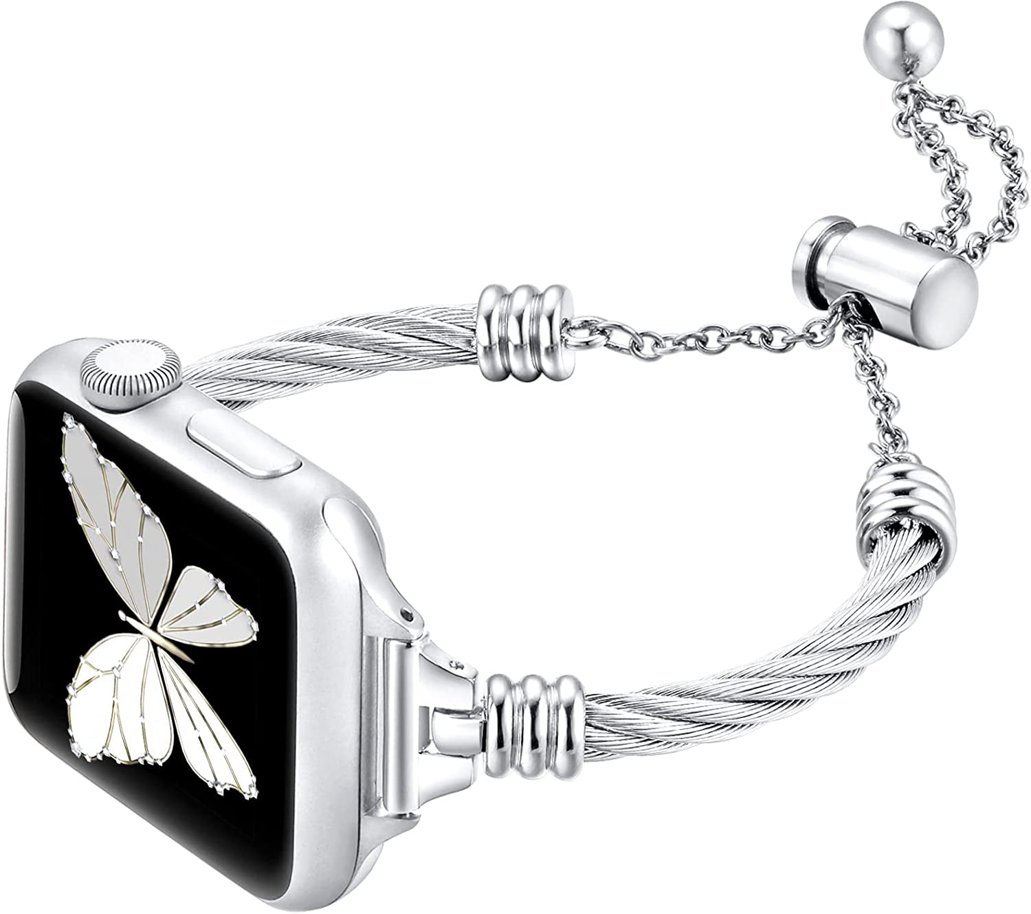 Dilando Silver Compatible for Apple Watch Band 44Mm/45Mm/49Mm Ultra/42Mm Women Bracelet Series 8/7, Slim Dressy Fancy Jewelry Metal Strap Stainless Steel Bangle for Iwatch Series 8/7/SE/6/5/4/3/2/1  Dilando   