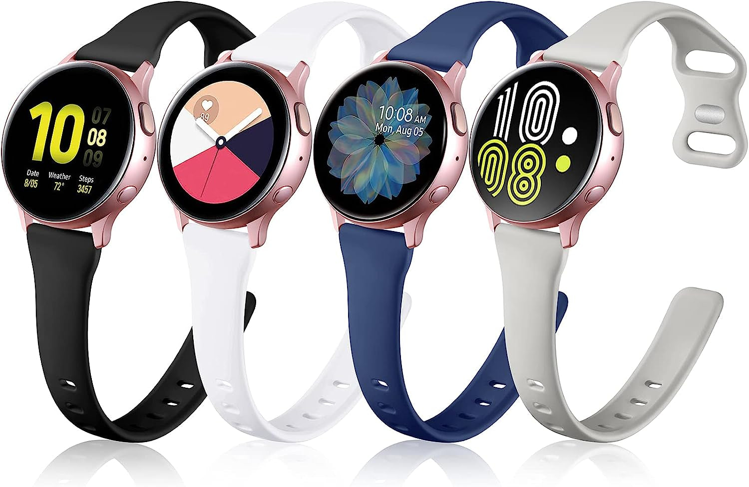 GEAK Compatible for Samsung Galaxy Watch 4 Band 40Mm/Classic,Galaxy Watch 5 Bands/Watch 5 Pro/Samsung Active 2 Watch Bands,20Mm Soft Slim Silicone Replacement Bands for Samsung Watch 4 Bands Women Men  GEAK Gray/Black/White/Navy Blue Large 