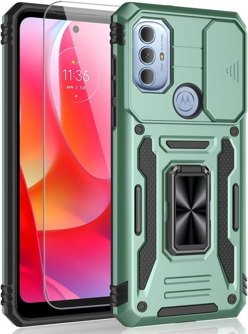 SYONER for Motorola Moto G Play 2023 Case, Moto G Power 2022 Case, Moto G Pure Case with Screen Protector, Shockproof Phone Case & Sliding Camera Cover & Ring Holder Kickstand [Alpine Green]  SYONER   