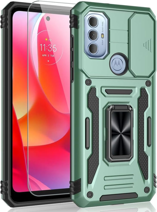SYONER for Motorola Moto G Play 2023 Case, Moto G Power 2022 Case, Moto G Pure Case with Screen Protector, Shockproof Phone Case & Sliding Camera Cover & Ring Holder Kickstand [Alpine Green]  SYONER   