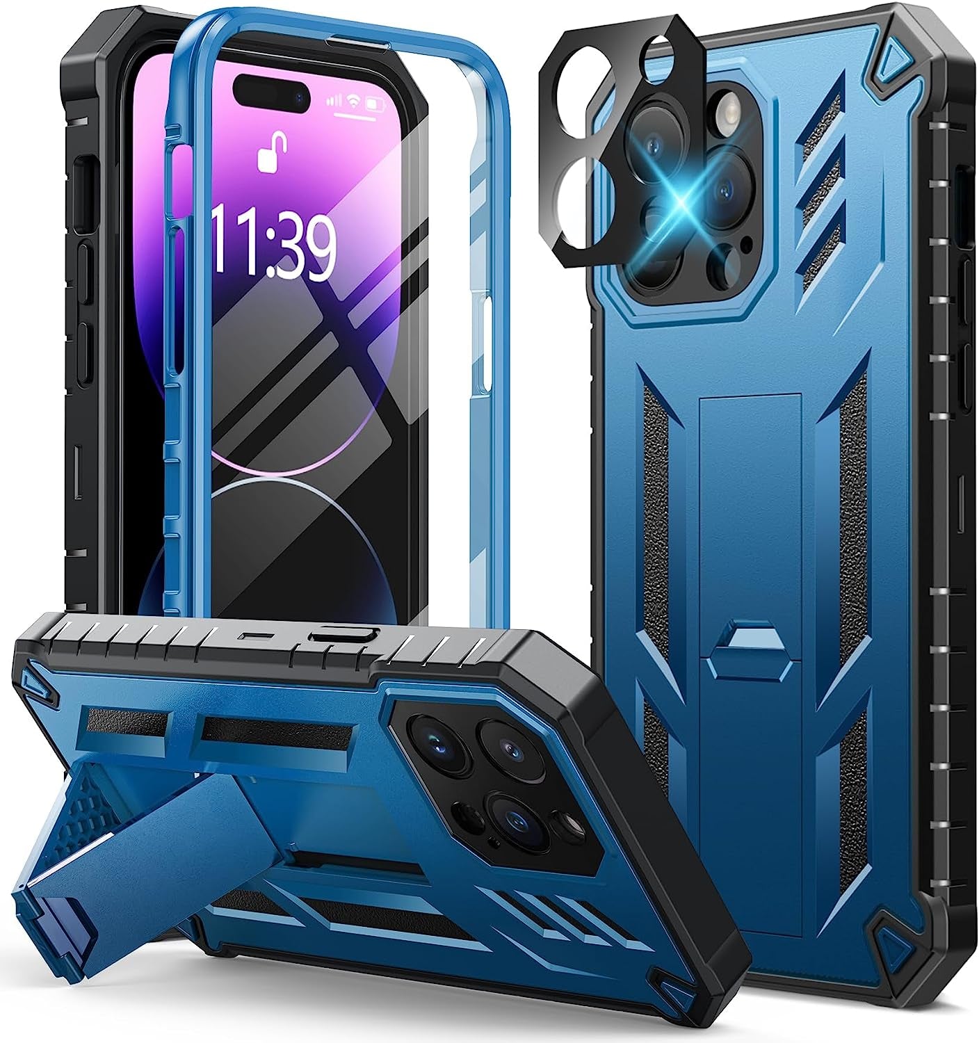 FNTCASE for Iphone 14 Pro Max Case: Military Grade Rugged Cell Phone Cover with Kickstand & Holster | Shockproof TPU Protection Bumper Matte Textured Design for Iphone 14 Pro Max Cases 6.7Inch - Beige  FNTCASE Kickstand Blue  